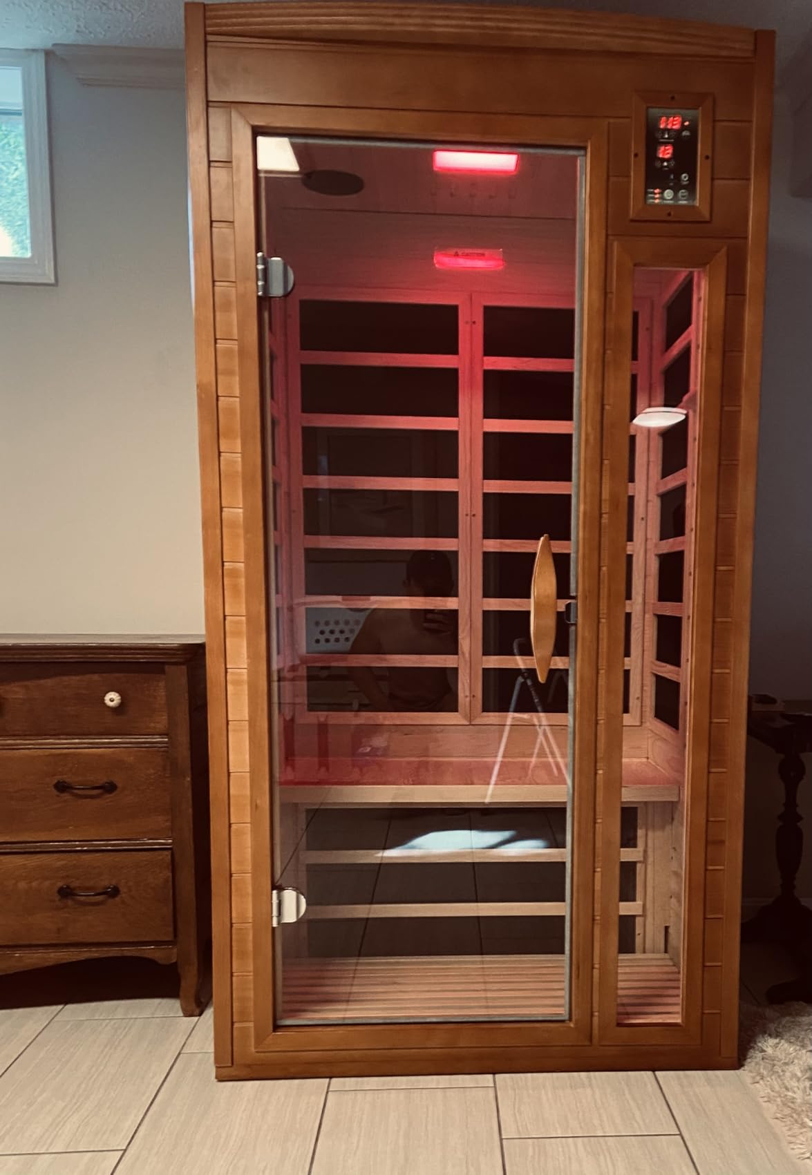DYNAMIC SAUNAS Barcelona 1- to 2-Person Low EMF FAR Infrared Sauna with Red Light Therapy & Bluetooth Speakers | Personal Indoor Dry Heat Sauna for Home & Gym - Made from Canadian Hemlock customer photo 2