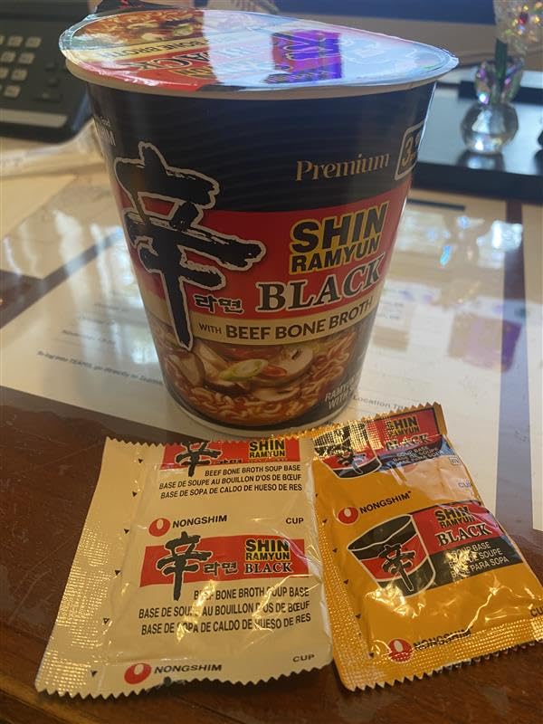 Nongshim Shin Ramyun Black Cup of Noodles, Spicy Korean Signature Instant Ramyun, Rich Beef Bone Broth, Microwaveable Cup, 3.56 oz (Pack of 6) customer photo 1