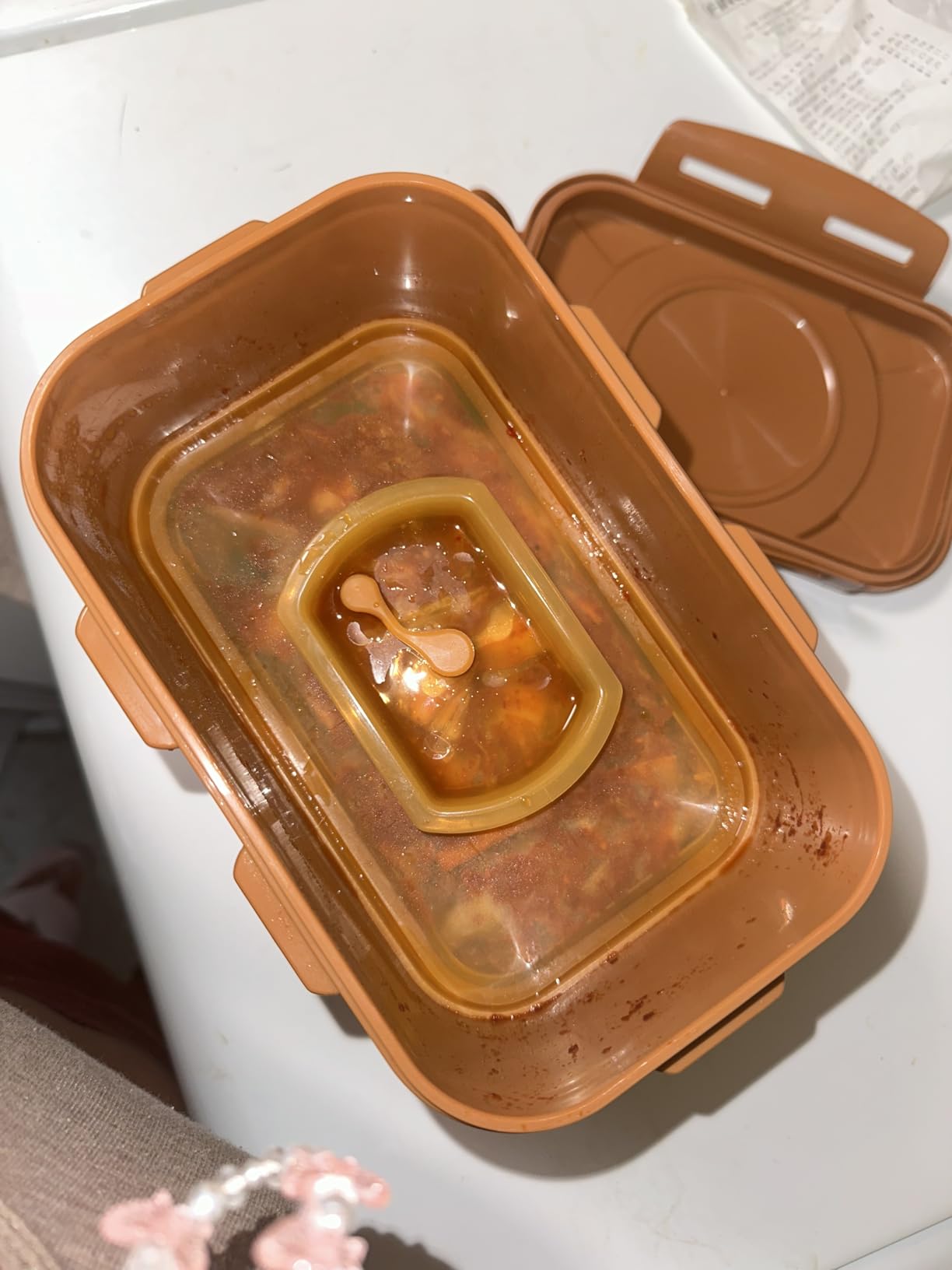 Crazy Korean Cooking Premium Kimchi, Sauerkraut Fermentation and Storage Container with Inner Vacuum Lid (0.4 Gal Sandy Brown (1.7L)) customer photo 1