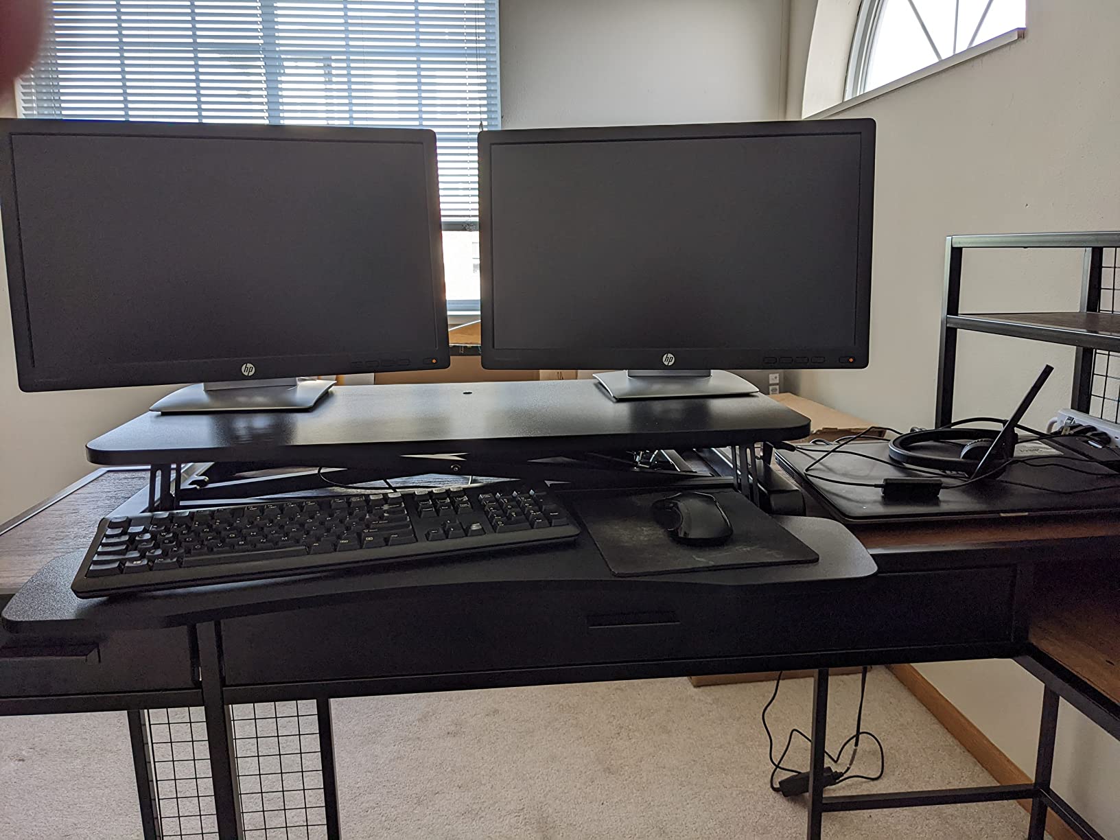 VIVO Black 32 in Standing Desk Converter, DESK-V000K | Height Adjustable, Stand Up Desk Riser, Wide Keyboard Tray, Dual Monitor and Laptop Workstation, Black Frame, K Series customer photo 2