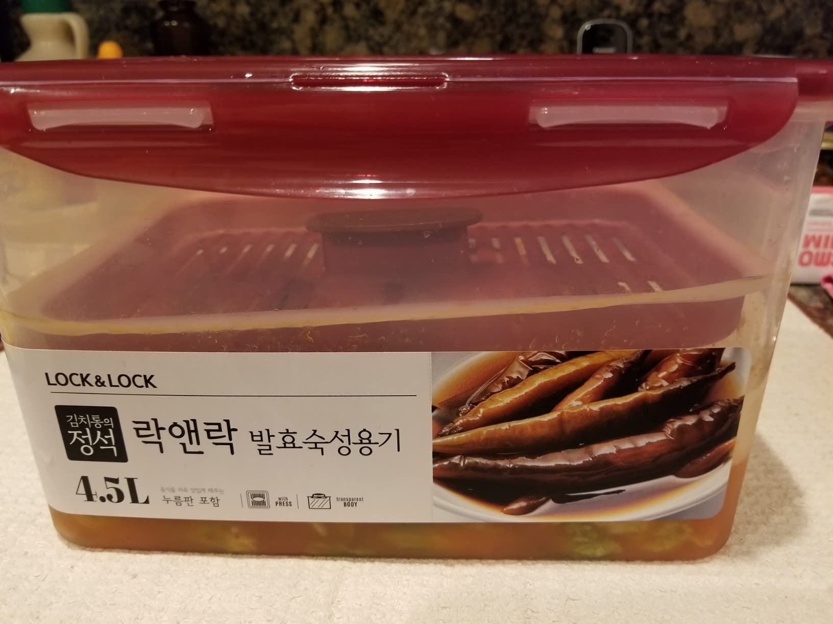 LockandLock Press Plate Leakproof Airtight Pickle Kimchi Container 4.5L / 152oz BPA Free One Handle Clear Body Maintain Fresher Taste customer photo 2