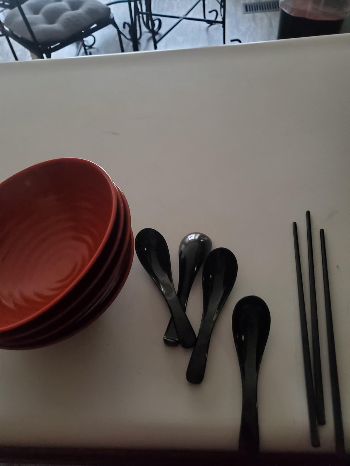 4 Ramen Bowls, 12 pieces Pho set. Red Black Ramen Bowl Set. Unbreakable Melamine. Asian Japanese soup. Spoons And Chopsticks kit. XL 37 oz. Korean, Wonton, Miso customer photo 2