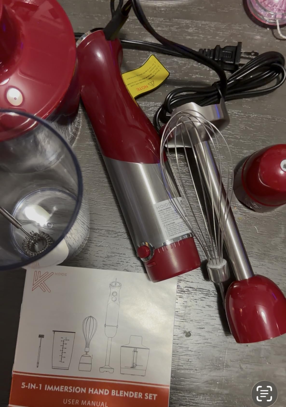 KOIOS 5-in-1 Hand Immersion Blender, 1000W 12 Speed Handheld Blender Stick with Copper Motor Stainless Steel Blade, 600ml Mixing Beaker, 500ml Food Processor, Whisk, Milk Frother, Non-BPA, Red customer photo 2
