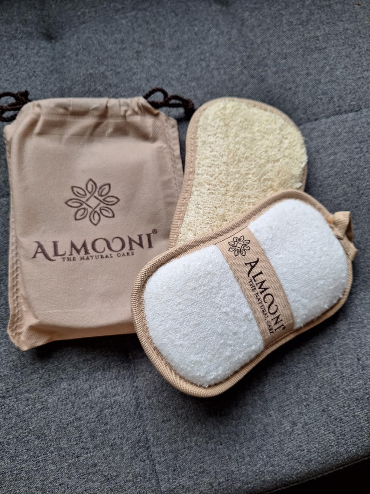 Almooni Natural Loofah Exfoliating Body Scrubber, Made with Natural Egyptian Shower Loofah Sponge, Bath Shower Loofah Sponge for Women and Men, for Face and Body That Gets You Clean - 2 Count (1 Pack) customer photo 2