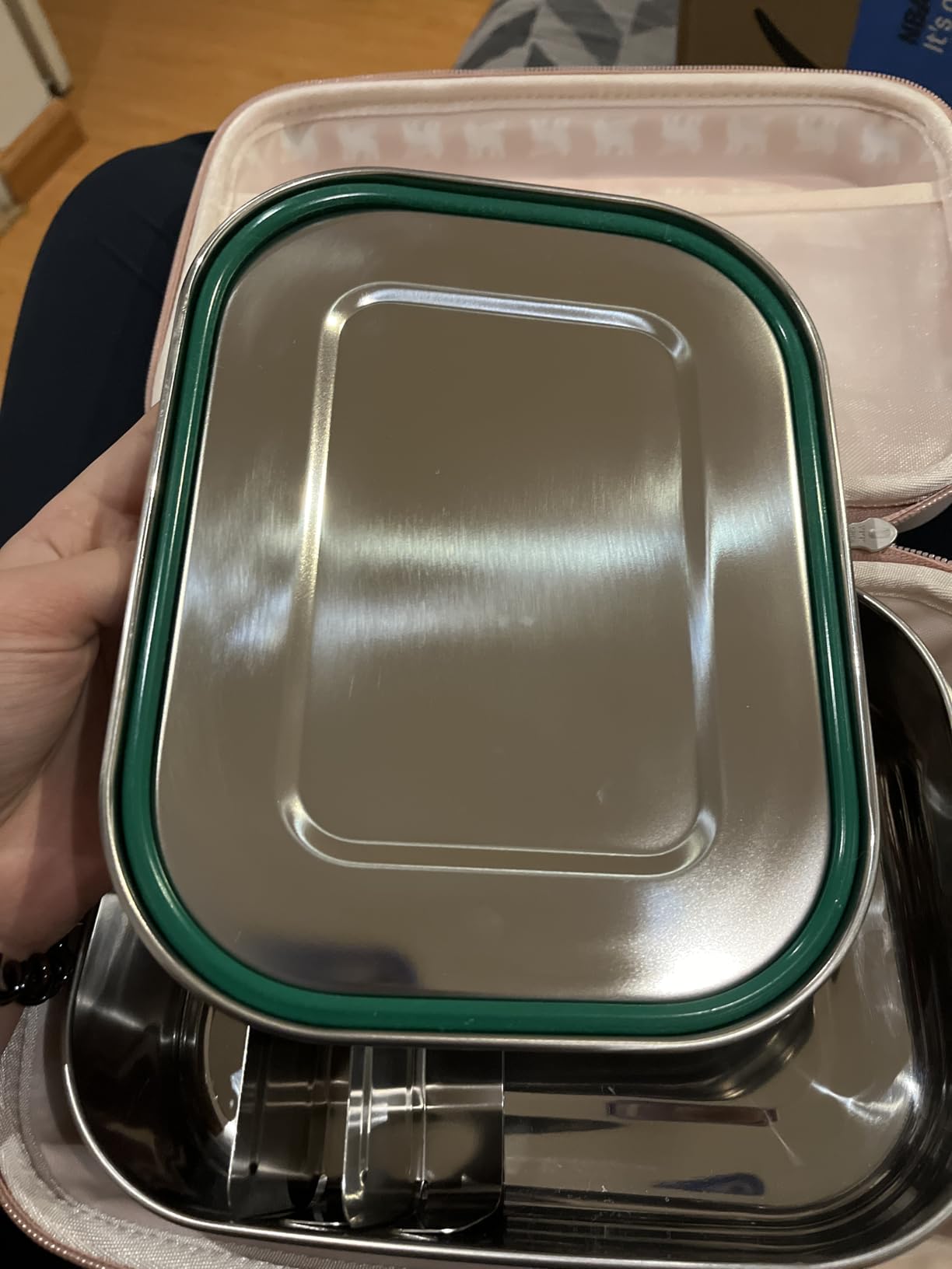 Blockhutte Stainless Steel Lunch Box for Adults | 47oz | Bento Box 3 Compartments with free Sealing, Leak-Proof Container, Metal Lunchbox for Travel, Work, Eco-Friendly Meal Storage Solution customer photo 1