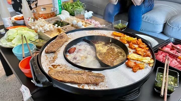 Food Party Hot Pot with Grill 2 in 1 Electric Smokeless Grill and Hotpot Pot Combo Korean BBQ Grill 110V 1700W customer photo 2