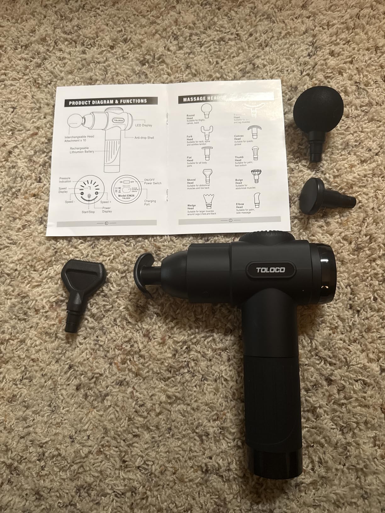 TOLOCO Massage Gun, Deep Tissue Back Massage for Athletes for Pain Relief, Percussion Massager with 10 Massages Heads & Silent Brushless Motor, Fathers Day Dad Gifts, Black customer photo 1
