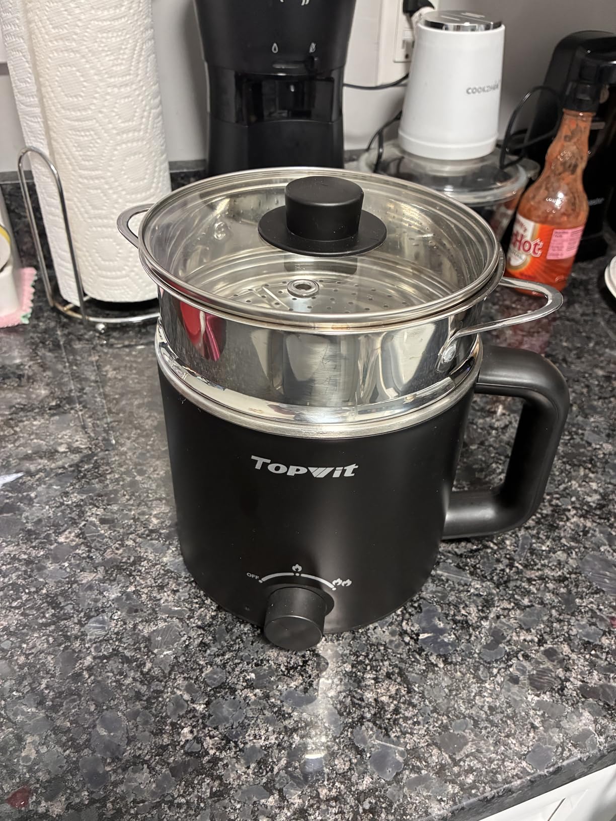 Topwit Hot Pot Electric, Electric Pot, 1.6L Ramen Cooker, Multifunctional Cooker for Pasta, Shabu-Shabu, Oatmeal, Soup and Egg with Over-Heating Protection, Boil Dry Protection, Blue customer photo 2