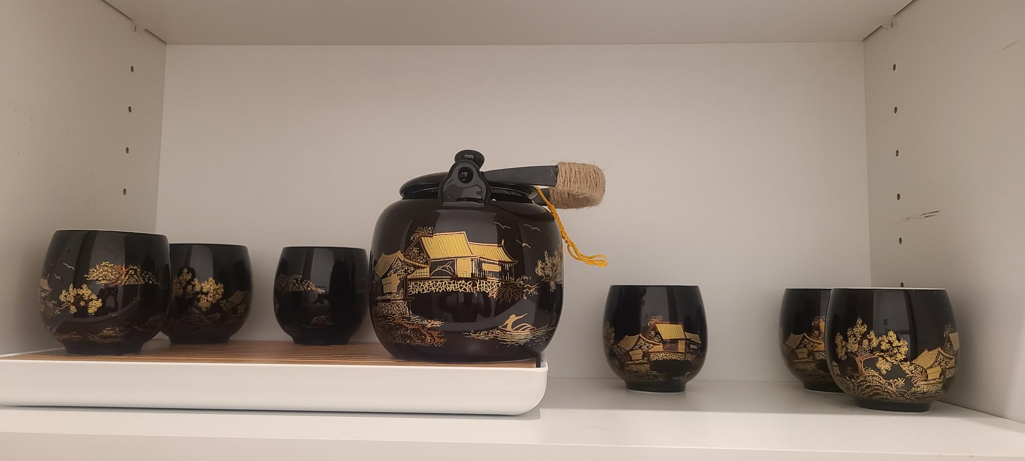 Dujust Japanese Tea Set, Black Porcelain Tea Set with 1 Teapot Set, 6 Tea Cups, 1 Tea Tray, 1 Stainless Infuser, Beautiful Asian Tea Sets for Adults (Countryside in Golden) customer photo 2