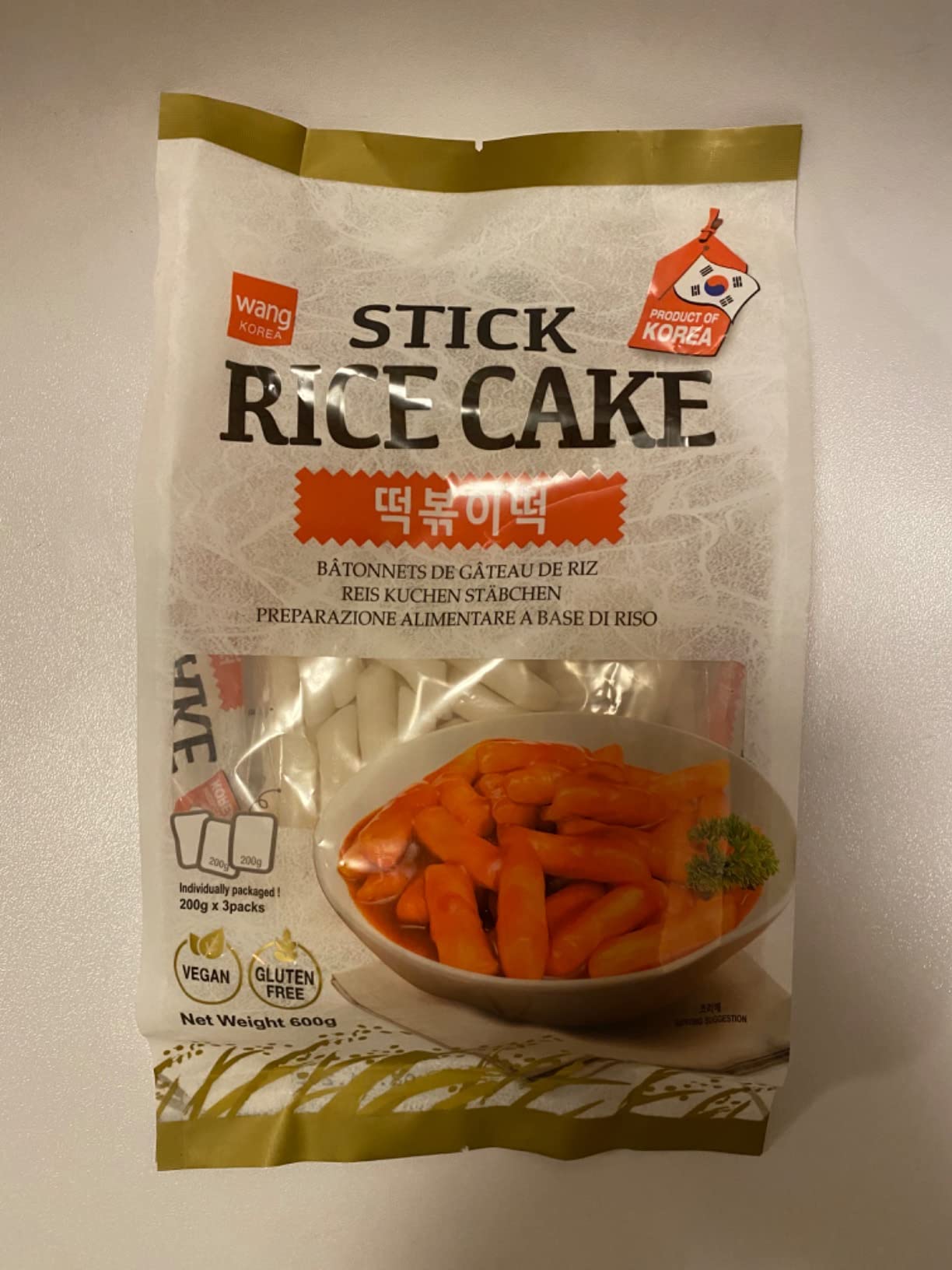 Wang Korean Tteok Rice Cakes, Chewy Tteokobokki Rice Cakes, Gluten-Free, Vegan, Individually Packaged, 21.17 oz customer photo 1