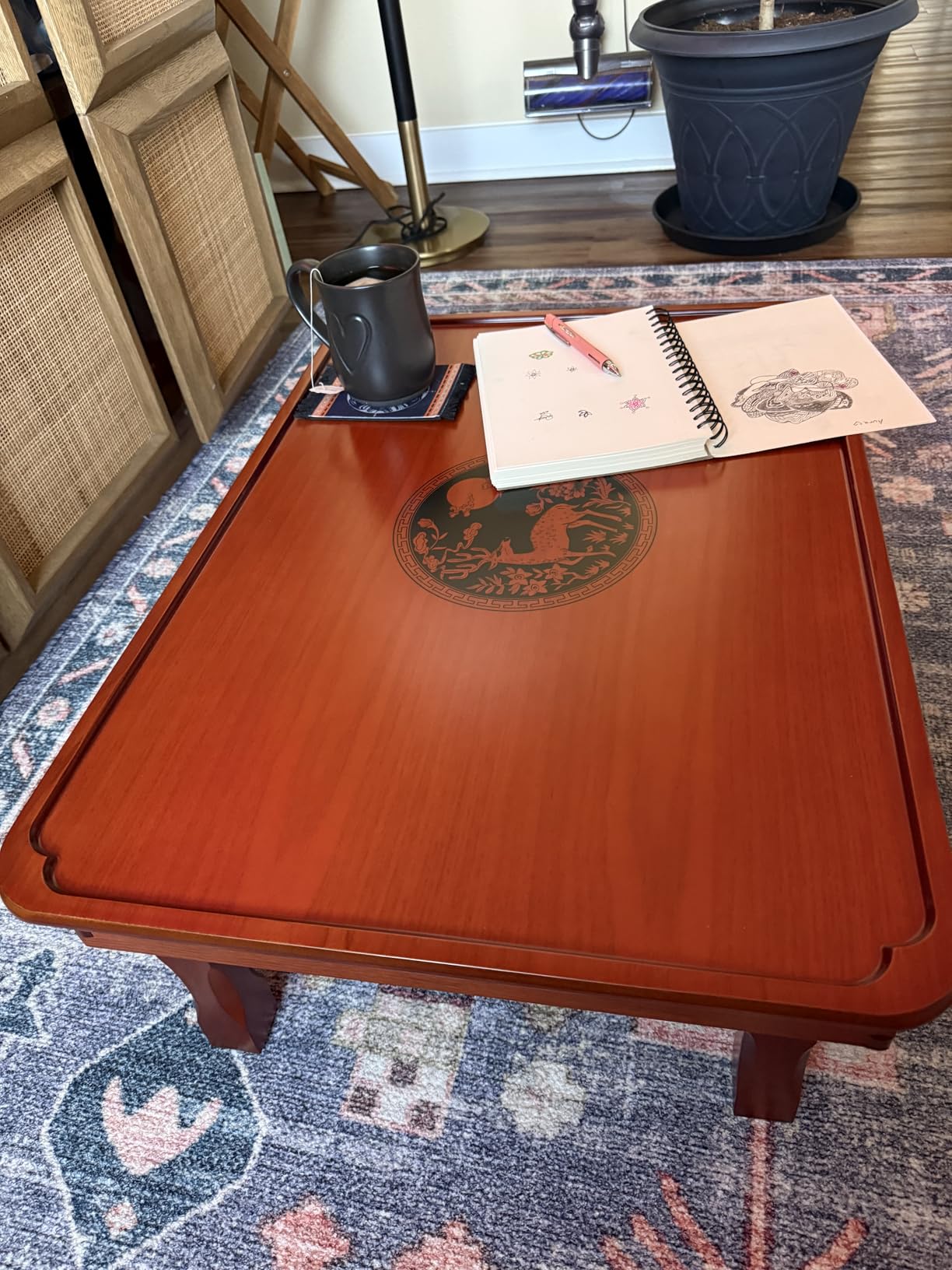 SH-tables Folding Coffee Table, Korean Tatami Low Wooden Table, Hand-Painted Bay Window Dining Table (Size : 70×50×27cm) customer photo 1