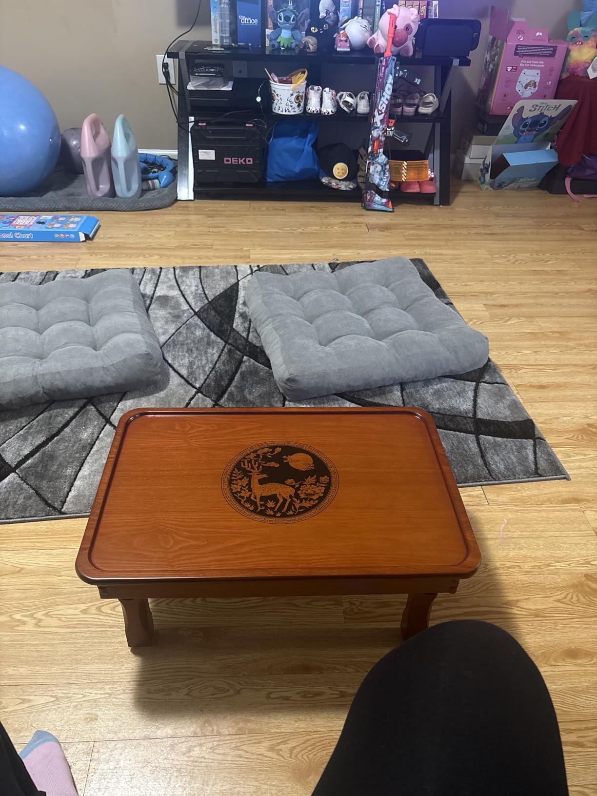 SH-tables Folding Coffee Table, Korean Tatami Low Wooden Table, Hand-Painted Bay Window Dining Table (Size : 70×50×27cm) customer photo 2