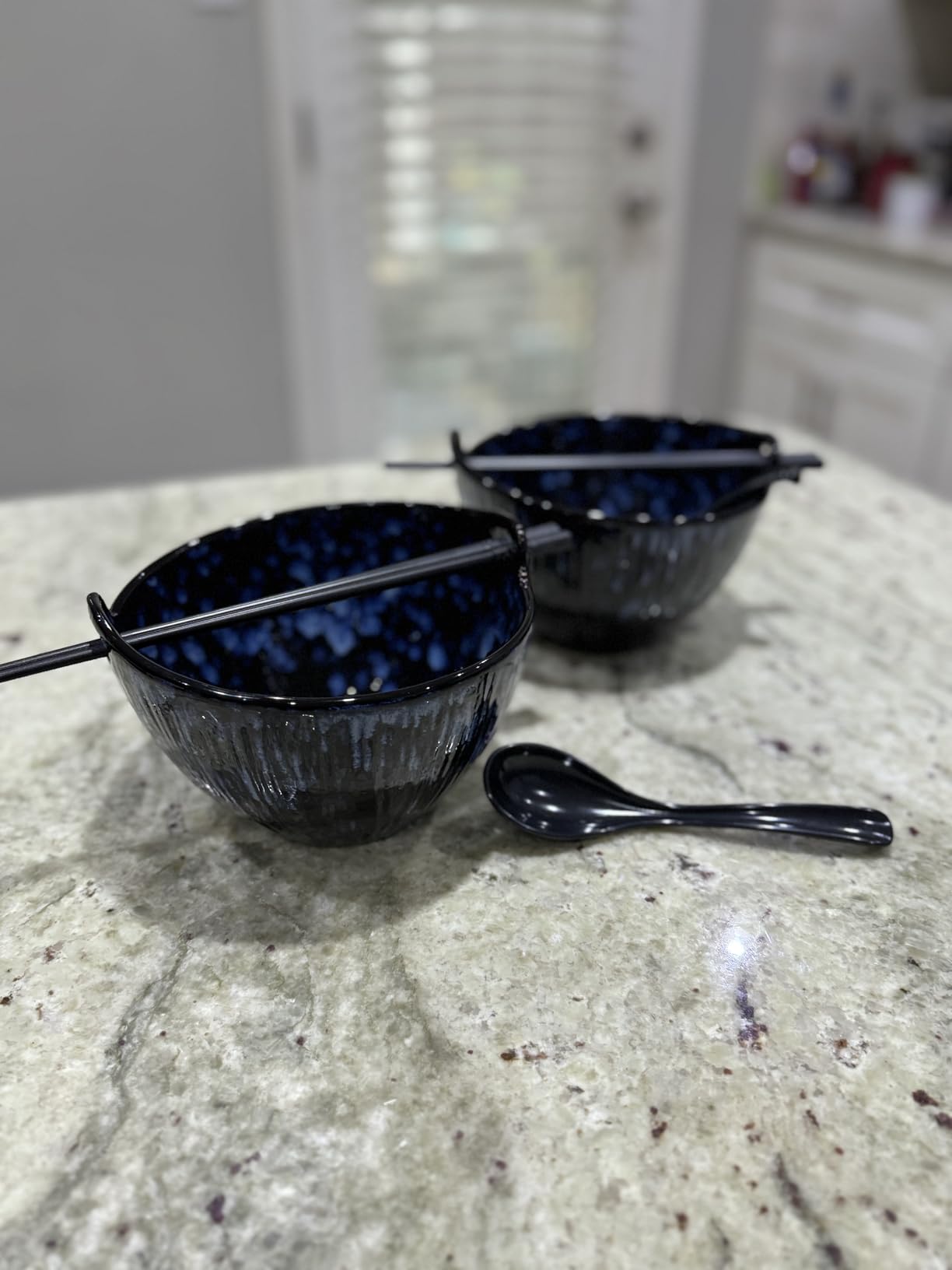 Ramen Bowl Set with Chopsticks and Spoons, Ceramic Noodle Bowl Set of 2, Donburi Bowl, Dishwasher Safe for Pho Udon Soba Noodle Salad Pasta, Reactive Glazed Crimson Bowls Set customer photo 2