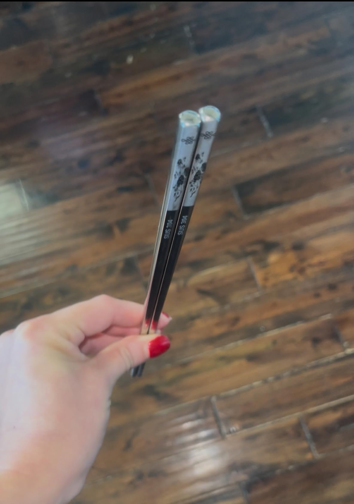 Reusable Chopstick and Spoon Set, Korean Long Handle Stainless Steel Spoon and Chopsticks Set, Dishwasher Safe Metal Chop sticks, Set of 3. (Multi-patterned) customer photo 2