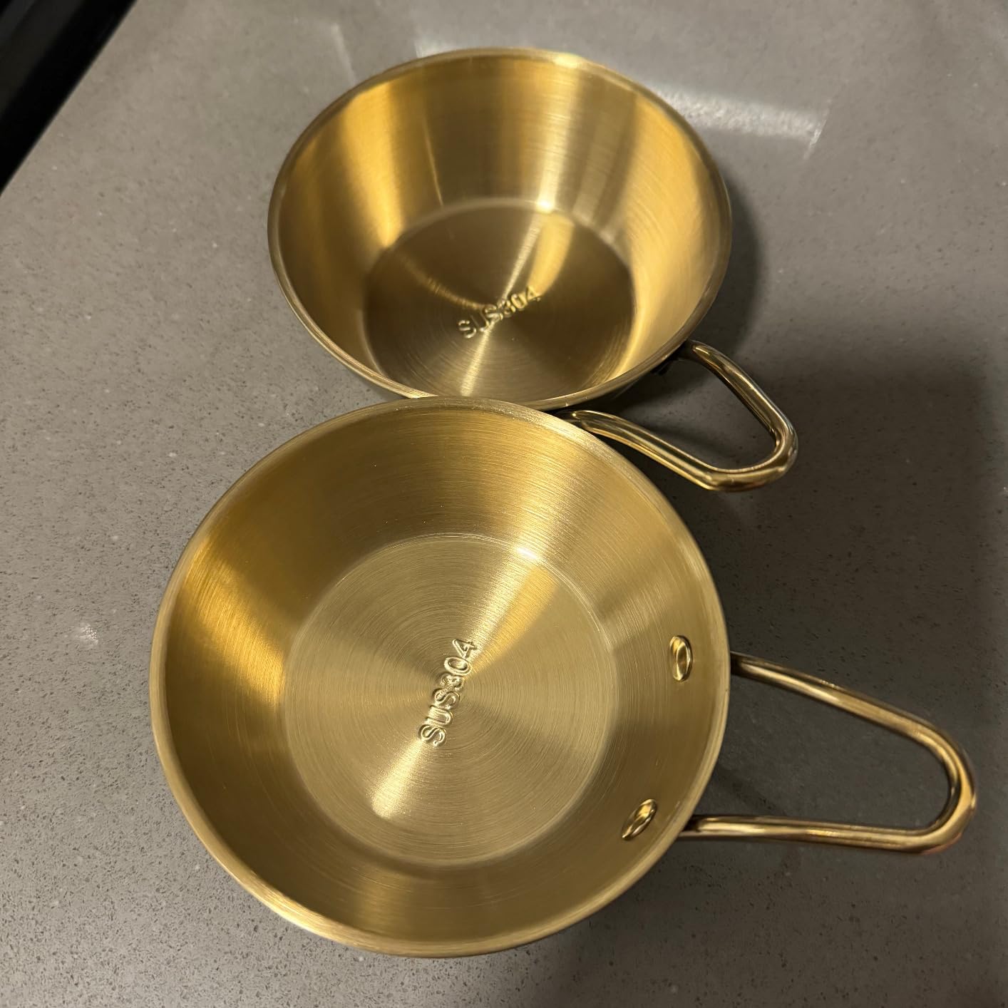 2-Pack Makgeolli Bowls, 304 Stainless Steel Korean Traditional Bowls Rice Wine Bowl with Handle, Hiking Soup Dish, Food Bowl Camp Cup, 4.7 Inch, 10 Ounces (Gold) customer photo 2