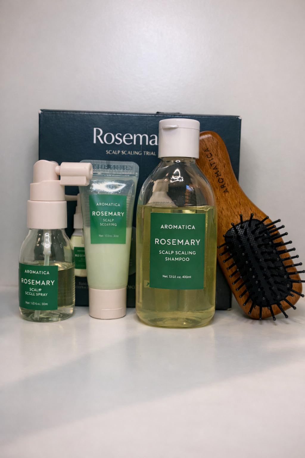 AROMATICA Rosemary Scalp Scaling Trial Kit - Travel Size Korean Hair Care Kit for Women with Mini Wooden Brush, Gentle Exfoliating Scalp Care for Hair Growth Product, with Rosemary Oil & Vegan Formula customer photo 1