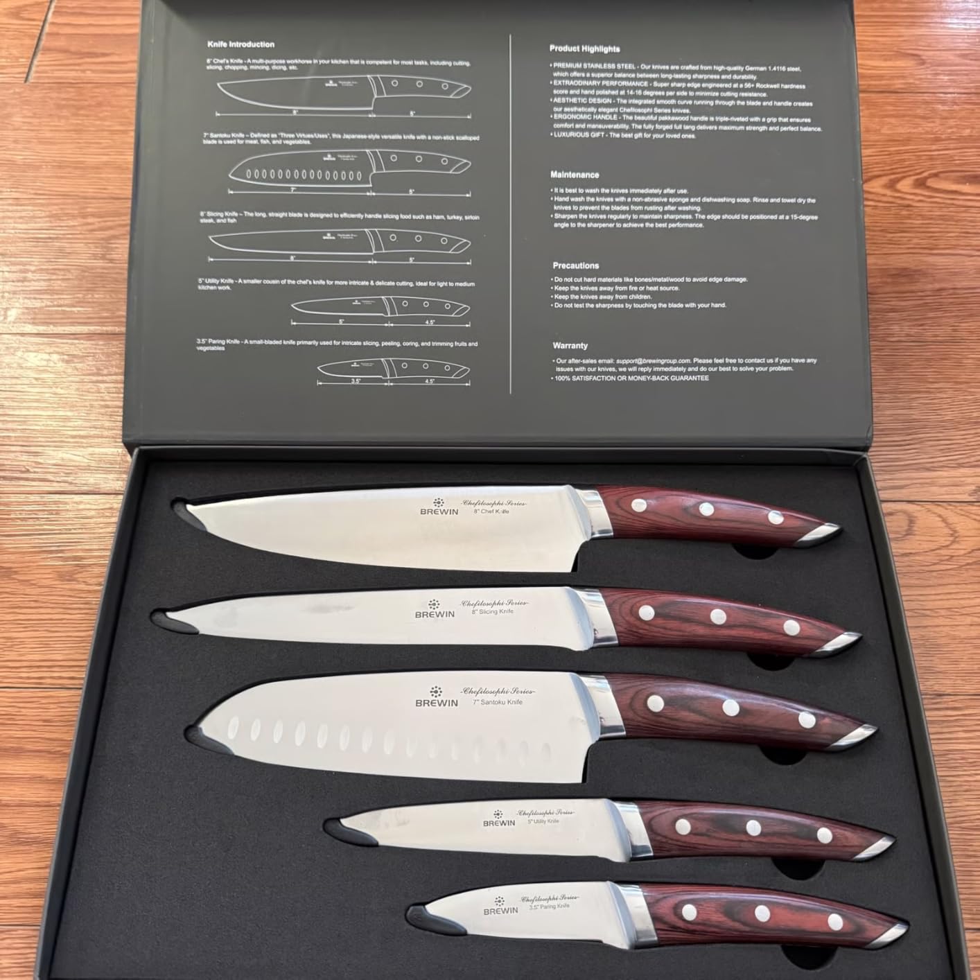 Brewin CHEFILOSOPHI Japanese Chef Knife Set 5 PCS with Elegant Red Pakkawood Handle, Professional Ultra Sharp Kitchen Knives customer photo 1