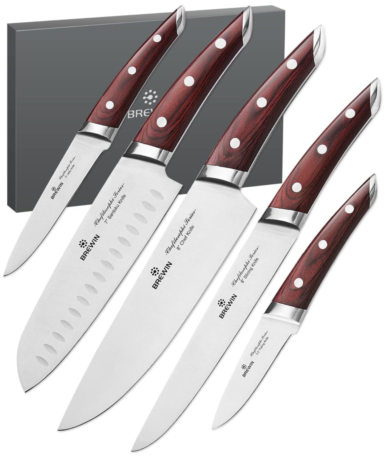 Brewin CHEFILOSOPHI Japanese Chef Knife Set 5 PCS with Elegant Red Pakkawood Handle, Professional Ultra Sharp Kitchen Knives customer photo 2