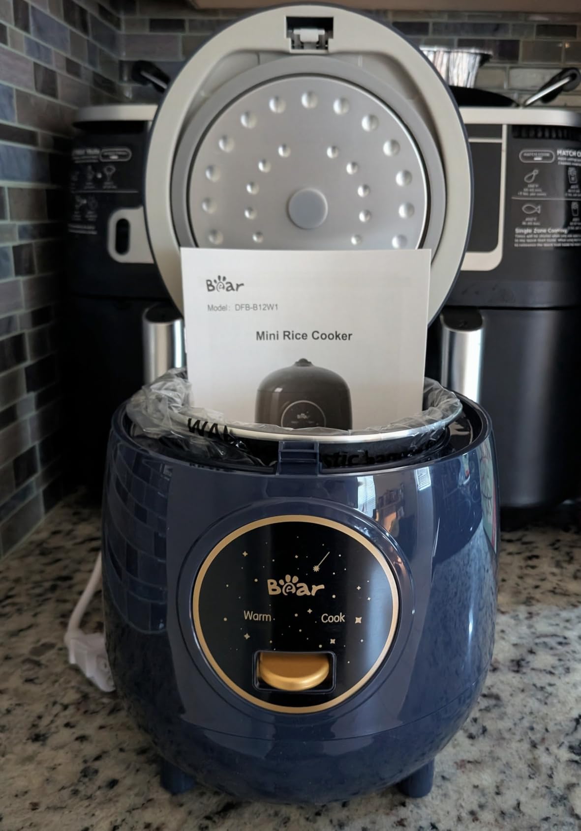 Bear Mini Rice Cooker, 2-Cup Uncooked, Nonstick, Keep Warm, BPA Free, Blue | Portable 1.2L small rice cooker for travel, dorm, single serve, One-touch operation, Removable pot, Auto keep warm customer photo 1