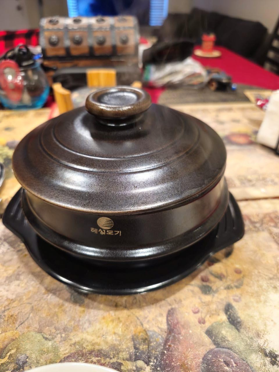 Korean Stone Bowl with Lid, Ttukbaegi for Bibimbap & Soup, 32 fl oz - Twice-fired natural clay earthenware customer photo 1
