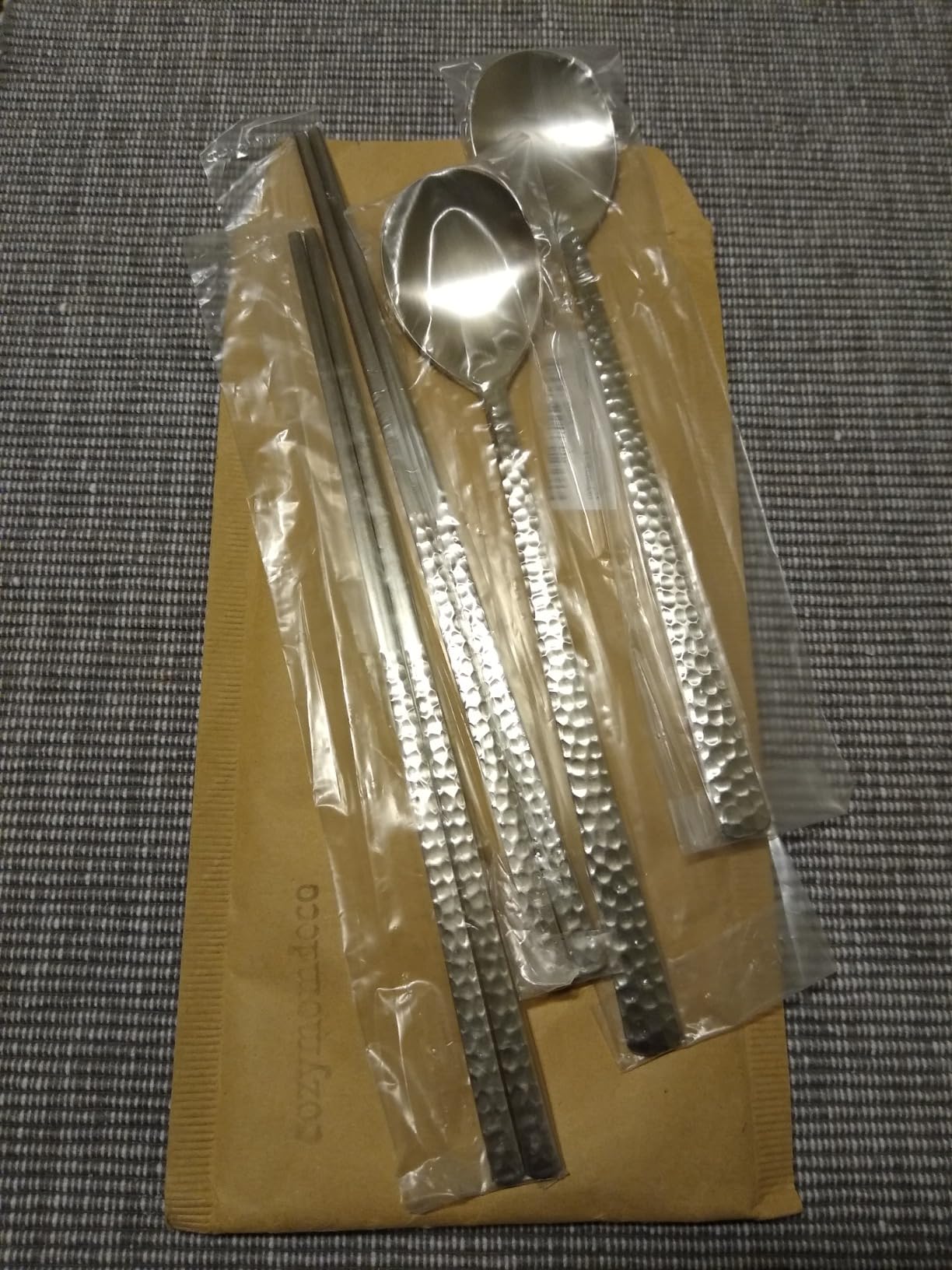 Korean Made Silver Glossy Hammered Stainless Steel Korean Spoon & Chopstick SET Gift for Mom Stocking Stuffer(4SET) customer photo 1