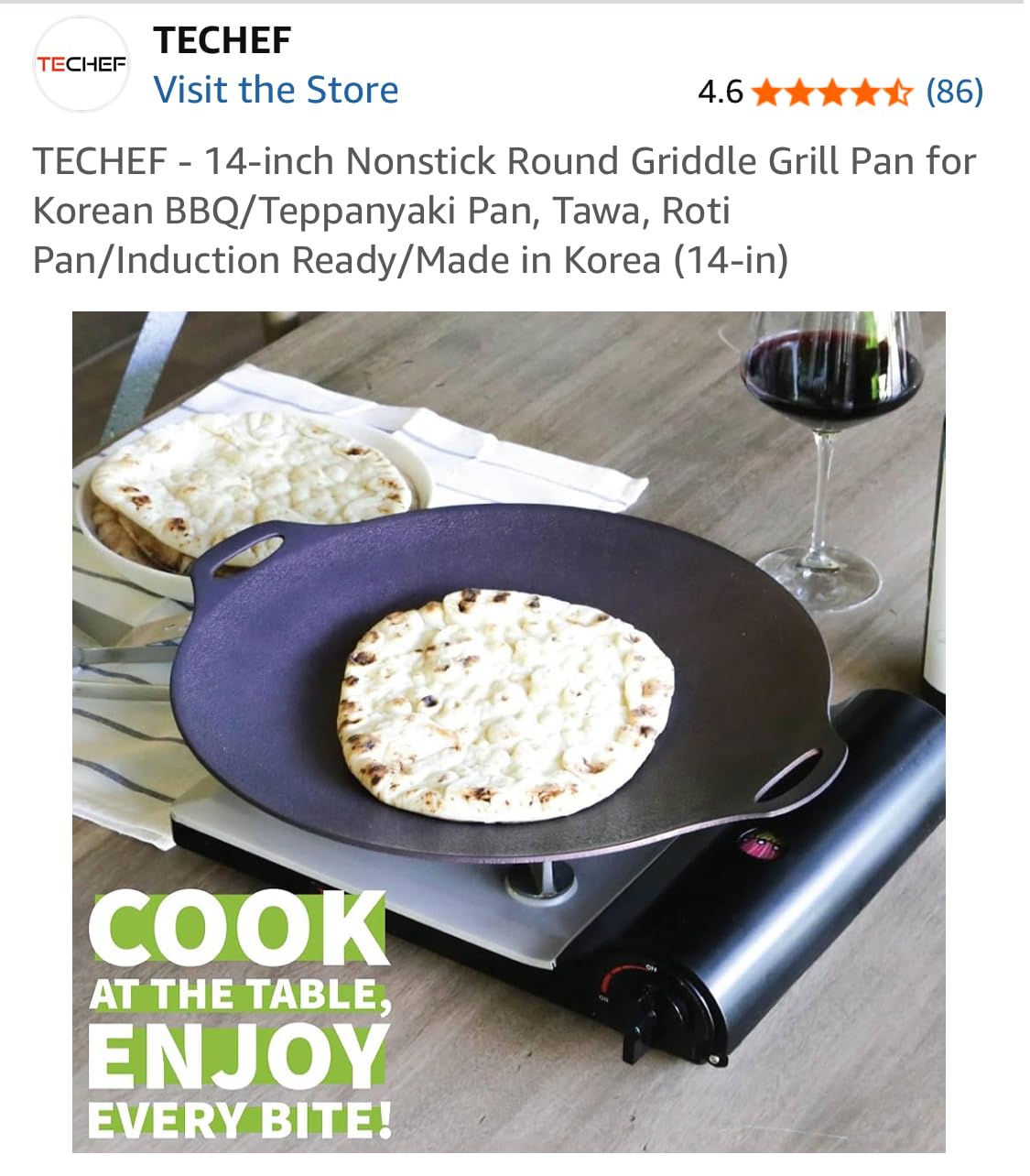 TECHEF - 14-inch Nonstick Round Griddle Grill Pan for Korean BBQ/Teppanyaki Pan, Tawa, Roti Pan/Induction Ready/Made in Korea (14-in) customer photo 1