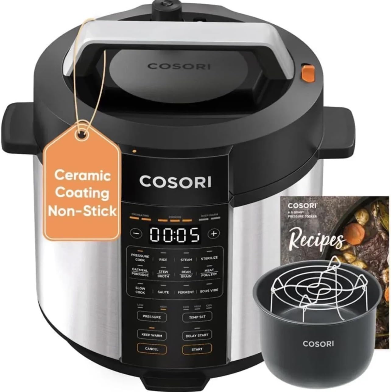 Cosori Pressure Cooker 6QT, Stainless Steel, 9-in-1 Multi Cooker, 12 Safety Features, Ceramic Inner Pot, Rice, Slow Cook, Sous Vide, Saute, 1100W customer photo 1