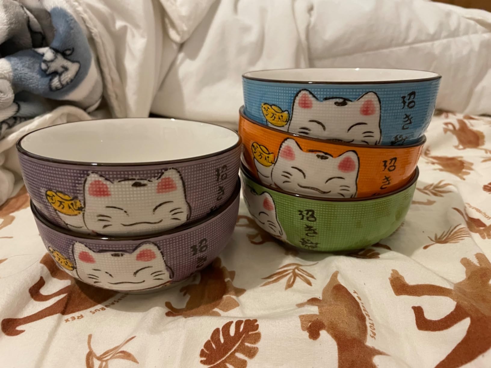 Amosfun 5Pcs Korean Ceramic Rice Bowl Japanese Maneki Neko Cat Bowl for Soup Dessert Appetizer Snack Home Kitchen Supply customer photo 2