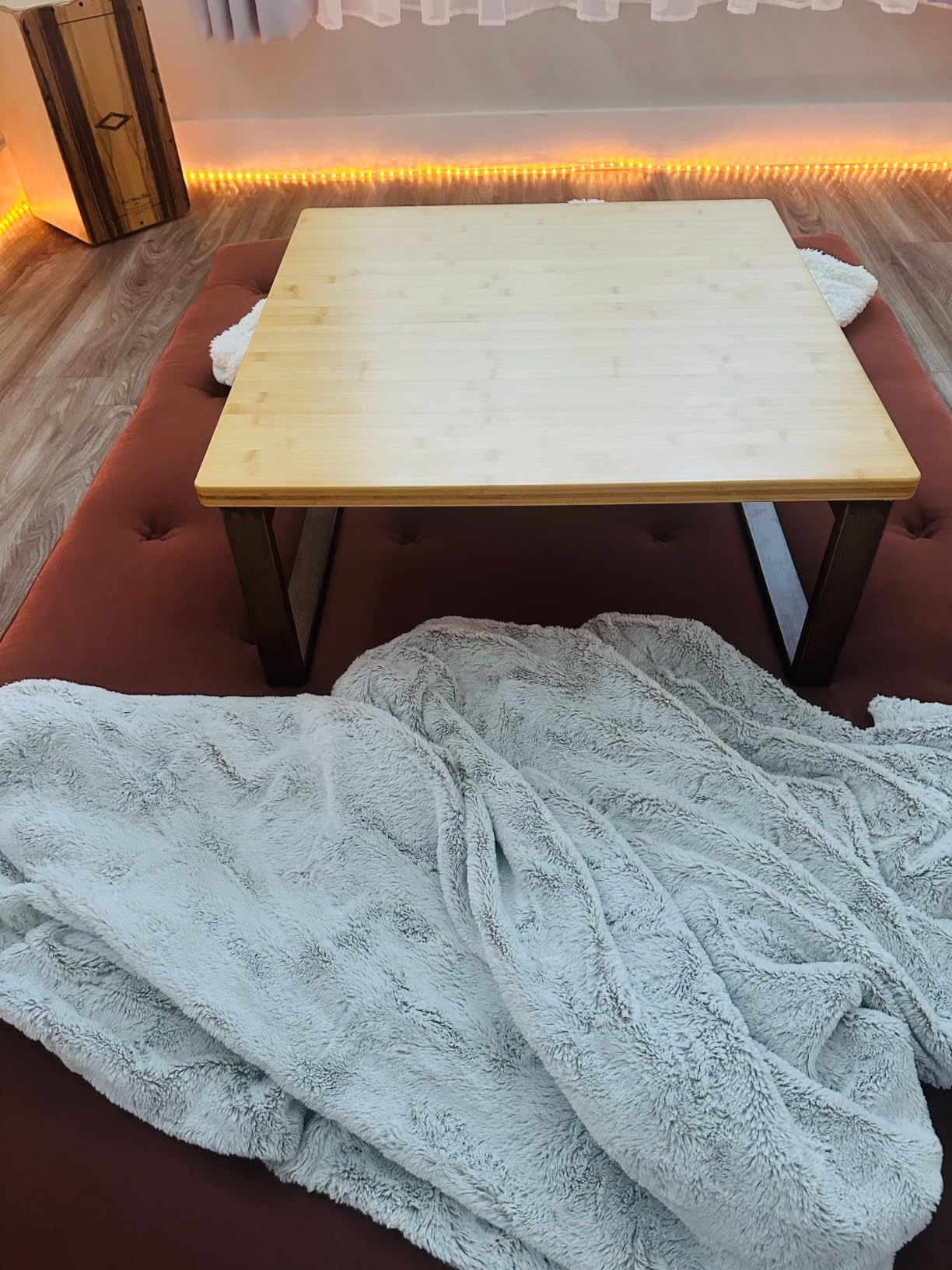 soges Small Foldable Coffee Table, Wooden Low Table for Sitting on The Floor, Bamboo Floor Desk, Japanese Dining Table, Tatami Table for Living Room Bedroom, 60HSLZCT03BB customer photo 3