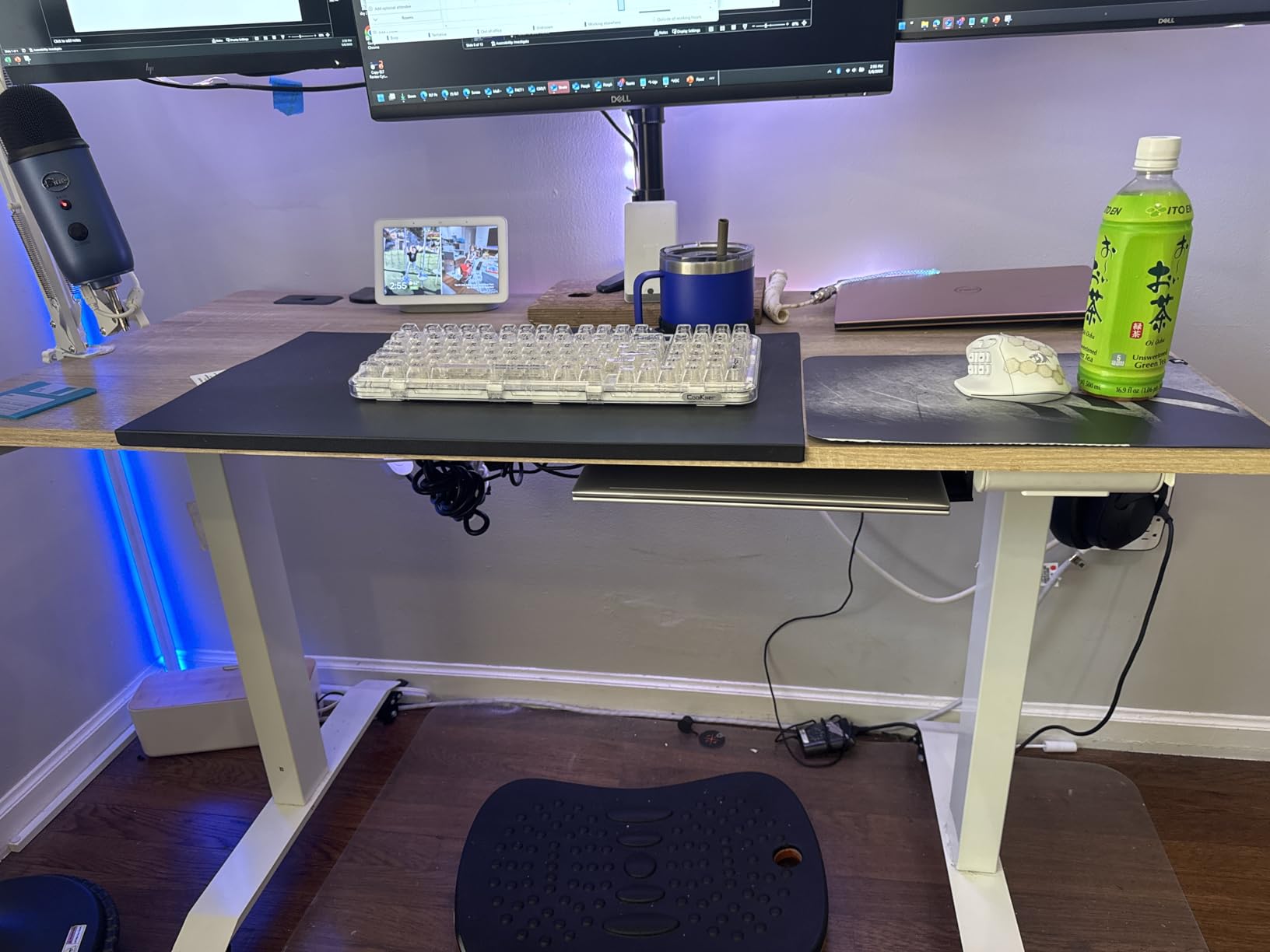 SHW 55 x 28 Inches Electric Height Adjustable Standing Desk with Drawer and Memory Preset, White customer photo 2