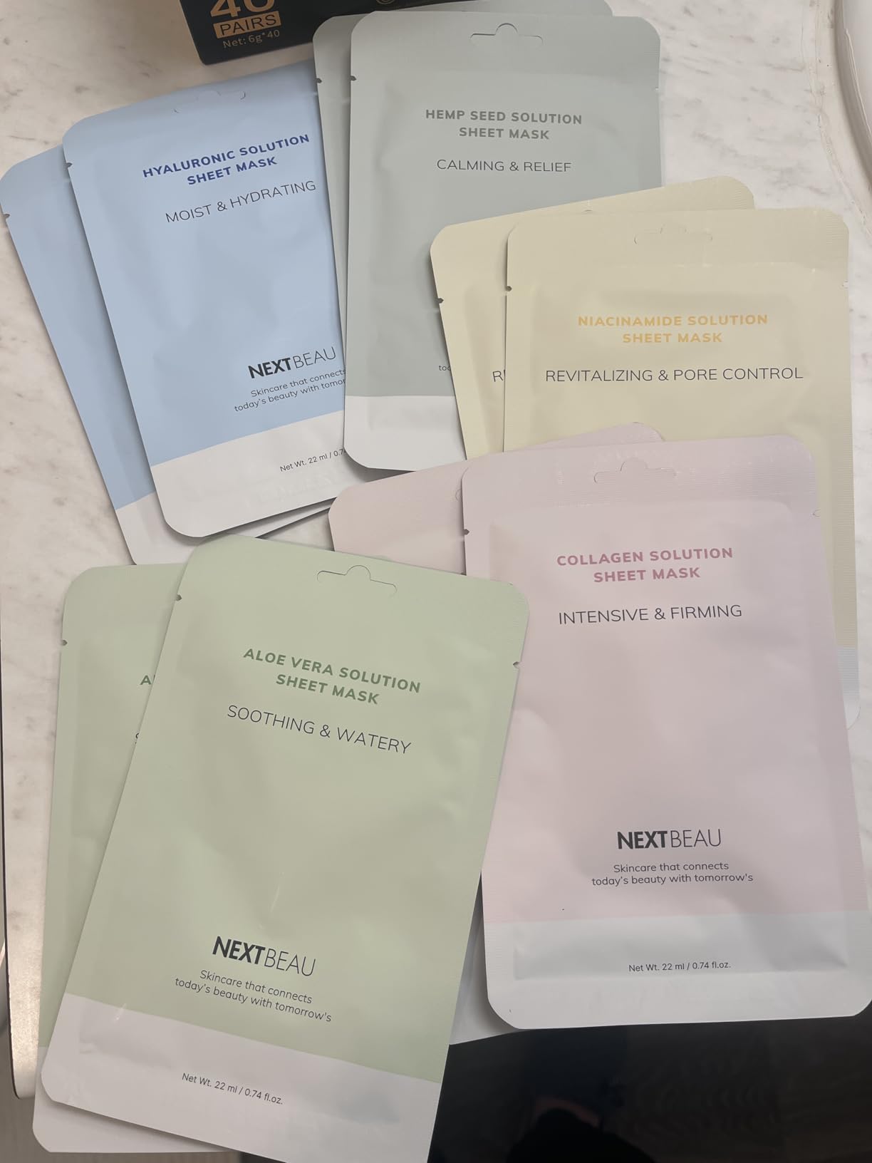 NEXTBEAU Solution Sheet Mask Variety Pack, 10 Count (5 Types x 2 Sheets), 0.74 fl oz Each, Korean Facial Sheet Masks for Daily Skincare customer photo 2