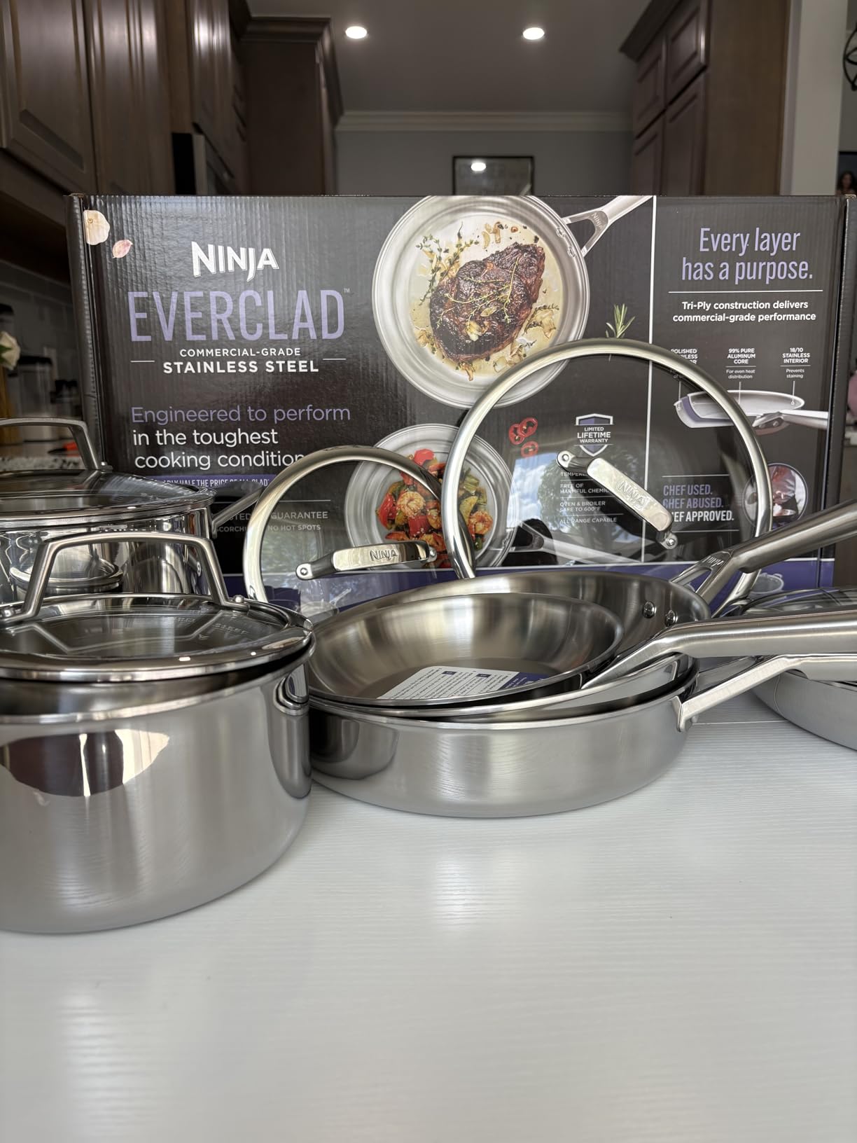 Ninja EverClad Stainless Steel Cookware 12 Piece Pots & Pans Set, All Stovetops & Induction, Oven Safe to 600°F, Tri-Ply Commercial-Grade, C99012 customer photo 1