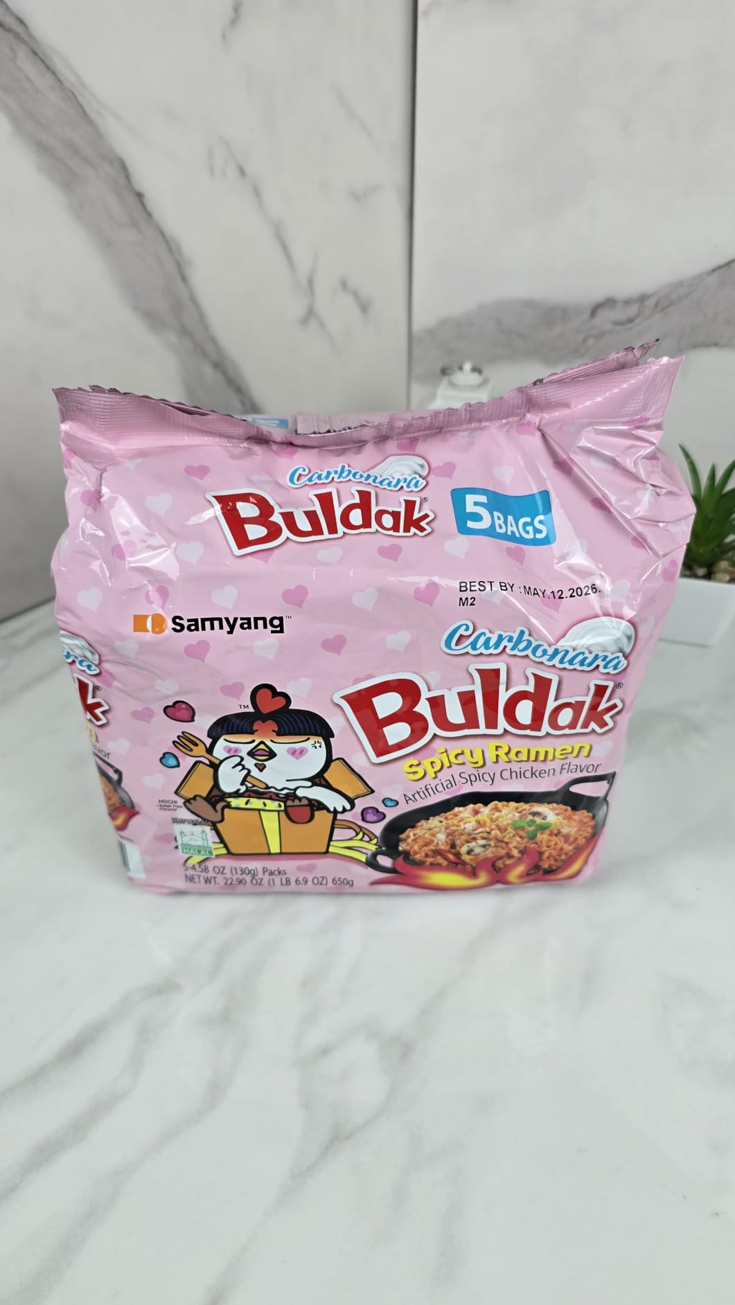 Samyang Buldak Spicy Ramen, Hot Chicken Ramen, Korean Stir-Fried Instant Noodle, Carbonara, 1 Bag with 5 Pack customer photo 2
