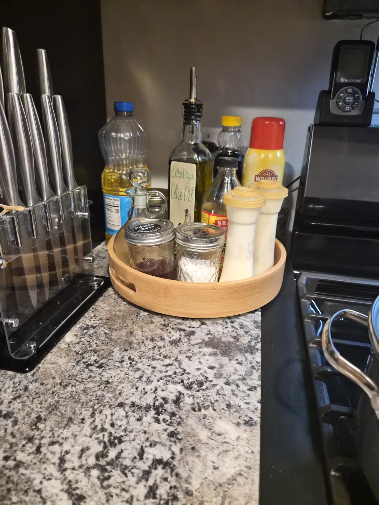 Wooden Lazy Susan for Table Top 12 Inch - Acacia Wood Lazy Susan Turntable Organizer for Kitchen Countertop Dining Table Cabinet - Rotating Tray Centerpiece for Spices Condiments - Large Lazy Susans customer photo 2