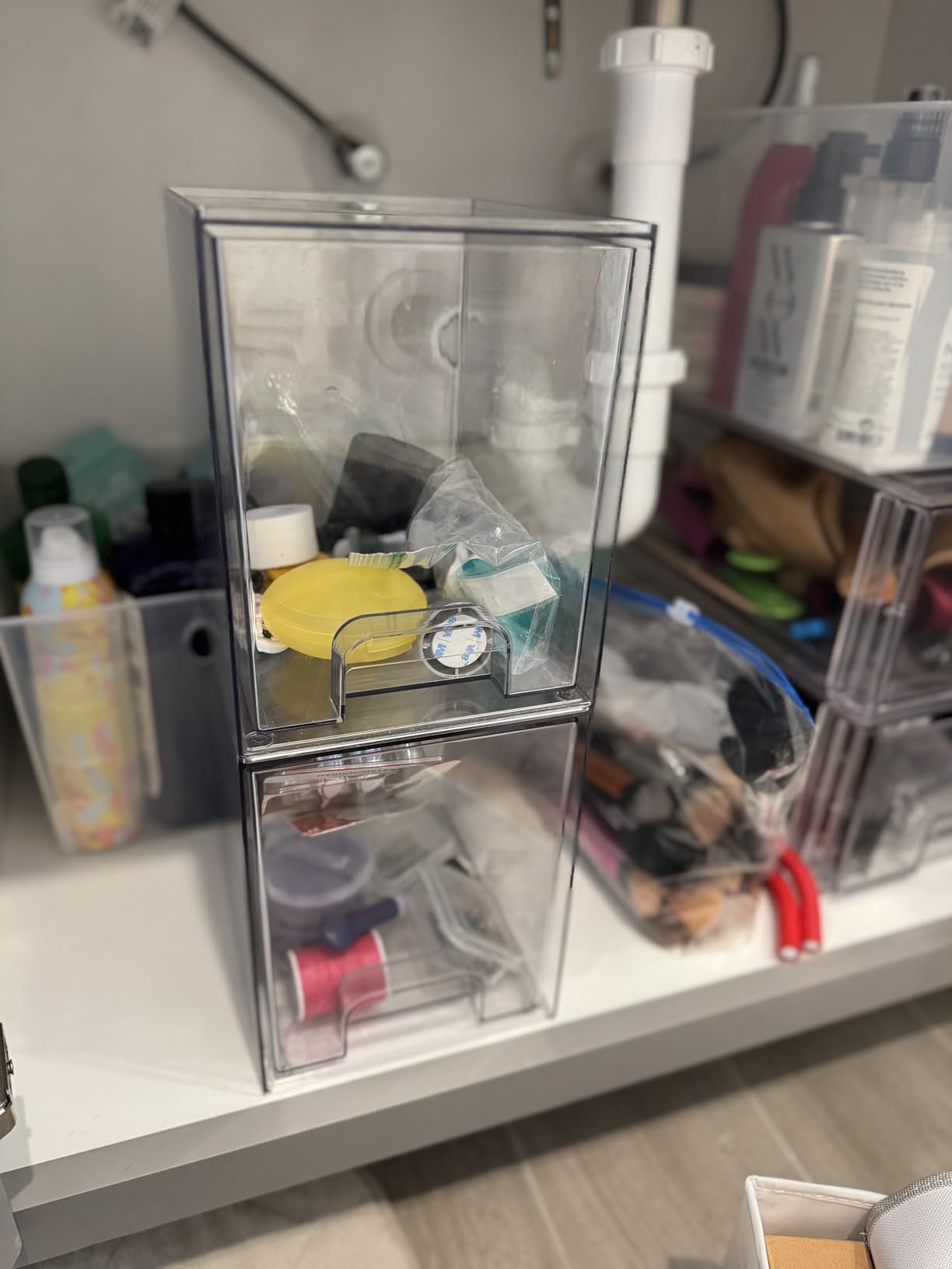 Vtopmart 12.1''W Clear Stackable Storage Drawers, 2 Pack Acrylic Plastic Organizers Bins for Makeup Palettes, Cosmetics, and Beauty Supplies, Ideal for Vanity, Bathroom, Cabinet, Desk Organization customer photo 2
