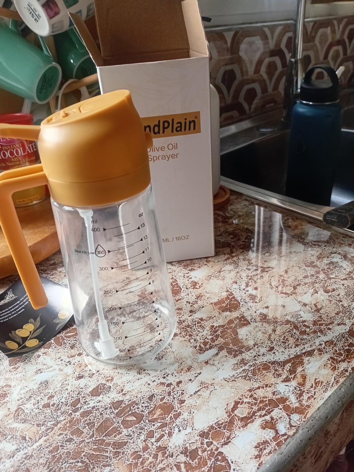 TrendPlain 16oz/470ml Glass Olive Oil Sprayer for Cooking - 2 in 1 Olive Oil Dispenser Bottle for Kitchen Gadgets and Air Fryer Accessories, Salad, BBQ - Black customer photo 2