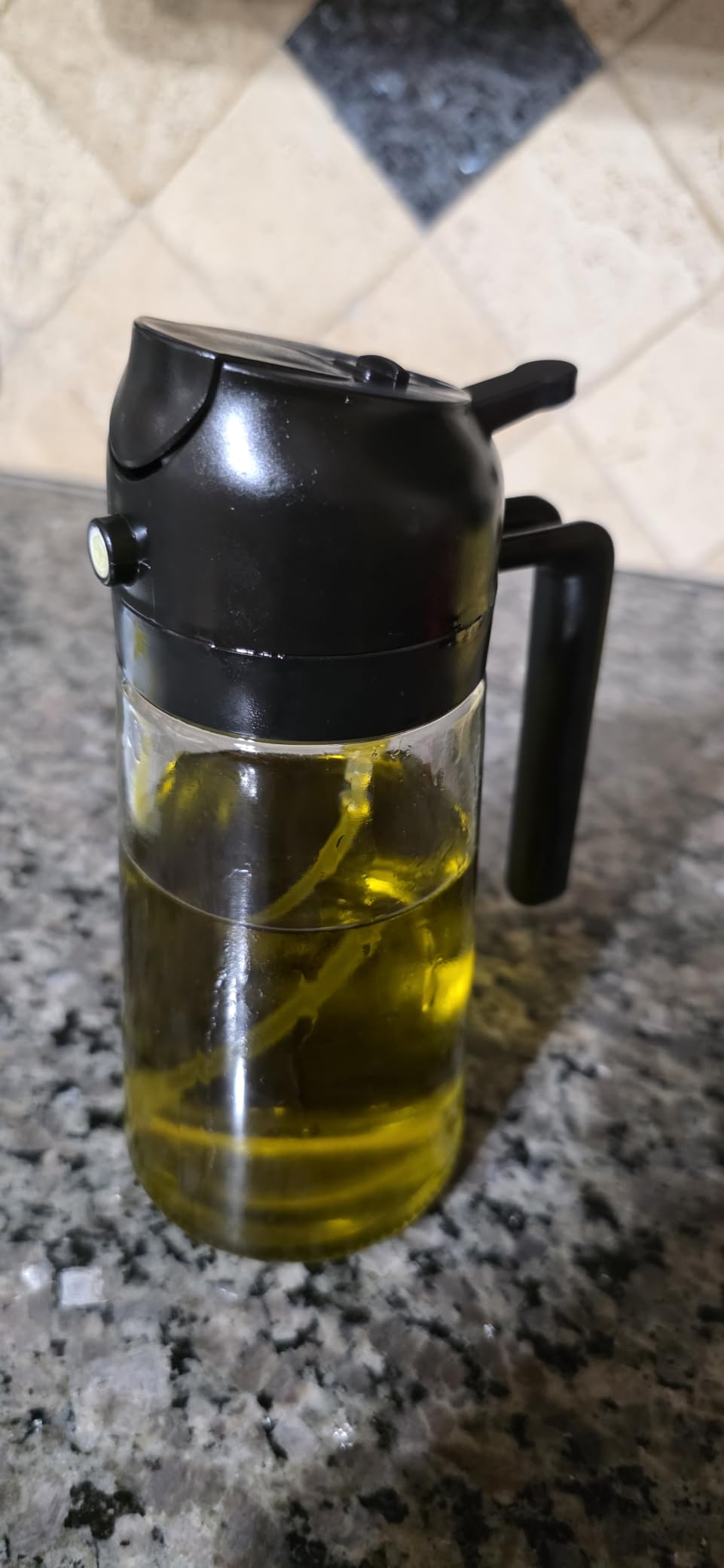 YARRAMATE 16oz/470ml Glass Olive Oil Sprayer for Cooking with Stickers, 2 in 1 Oil Dispenser for Kitchen Gadgets, Food Grade Premium Spray Bottle with Portion Control for Salad, Frying, BBQ (Black) customer photo 1