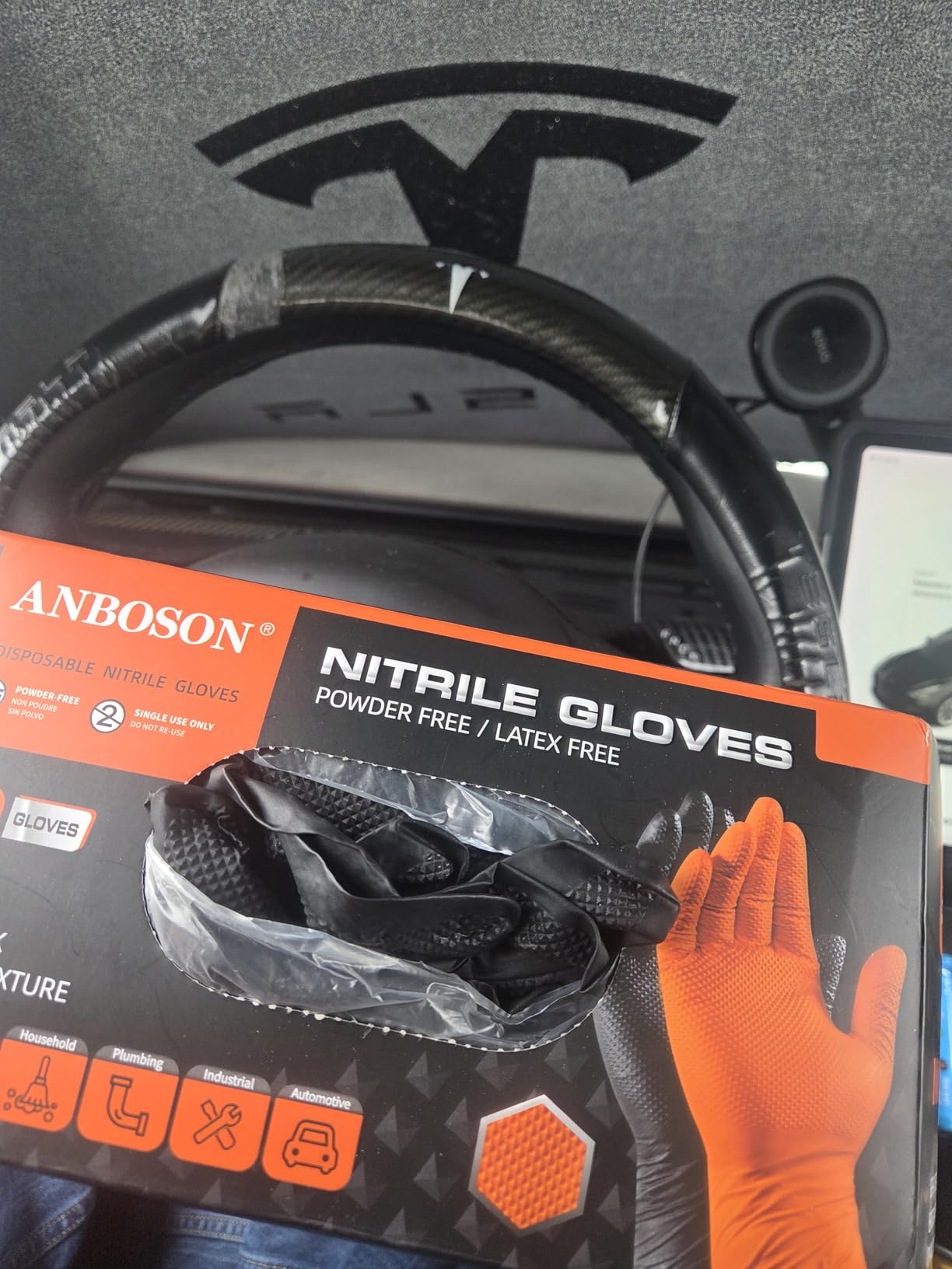 ANBOSON BBQ Gloves Disposable-Heat Resistant Cooking & Grilling Gloves Set (100 Black Nitrile, 4 Cotton Liners)-10Mil Heavy Duty Meat Handling Smoker Accessories for Hot Food Prep, Non-Slip Grip, Large customer photo 1