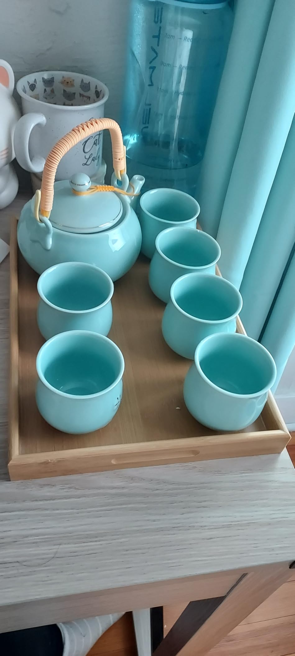 KEYDUACU Japanese Tea Set, Kiln-Formed Ceramic Tea Set, Plum Blossom Embossed, Includes 1 Teapot, 6 Teacups, Tea Tray, Strainer, Used for home, outdoor, gift, Chinese Kung Fu Tea Set(FDMH-GREEN) customer photo 2