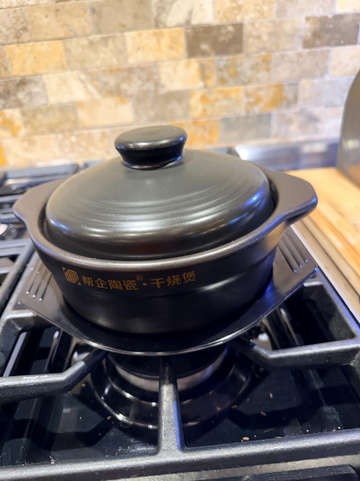 Korean Stone Pot, Ceramic Sizzling Hot Pot for Bibimbap Korean Stone Bowl with Lid and Trivet 40 oz Clay Pot for Cooking, Korean Cooking Pot, 1200ml, Black, for 1-2 people customer photo 1