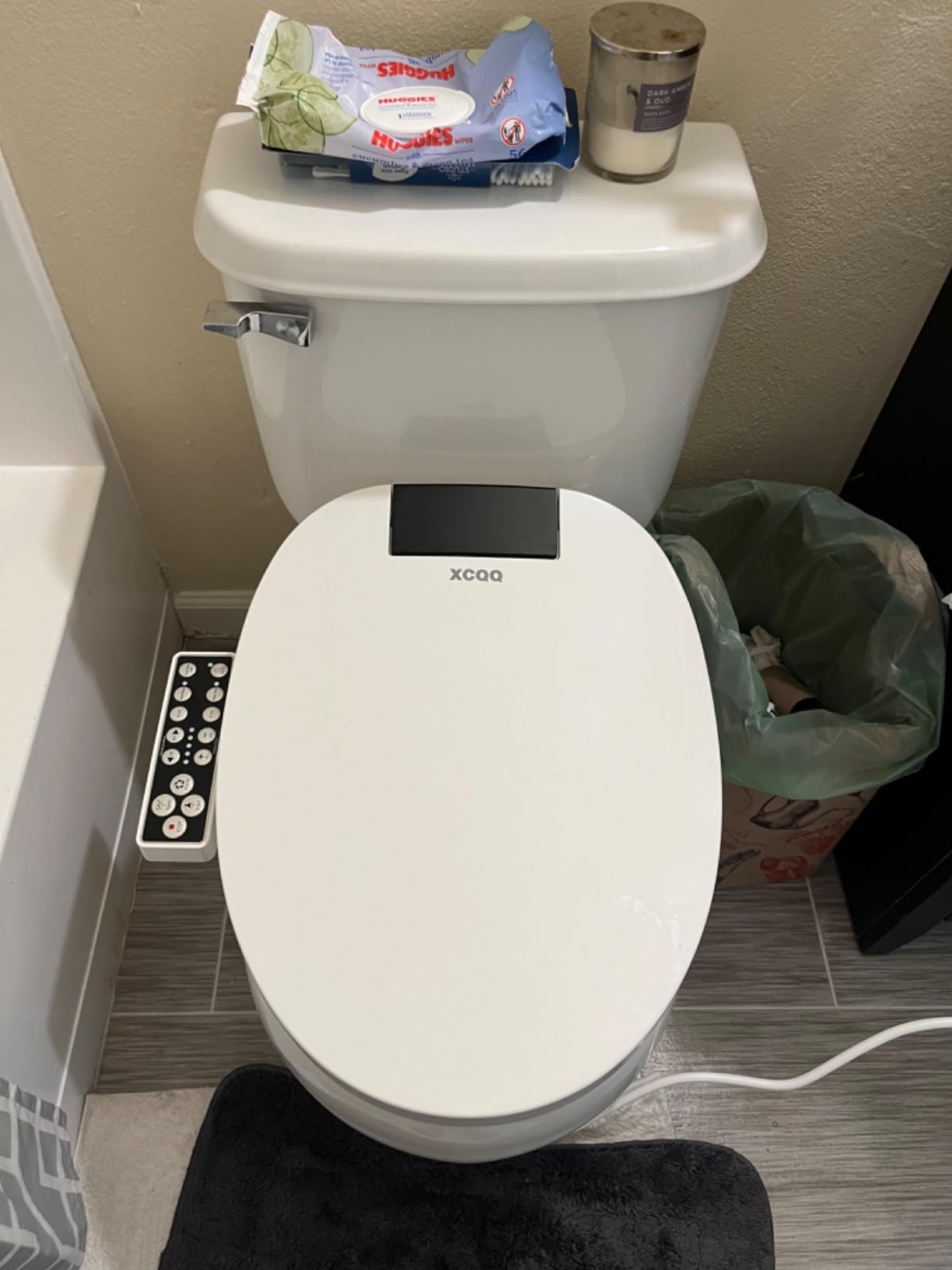 XCQQ Electric Heated Bidet Toilet Seat with Warm Water Wash, Warm Air Dryer, Soft Closed Lid, Night Light, LED Display, Toilet Seat with Bidet Requires Outlet - Elongated customer photo 2