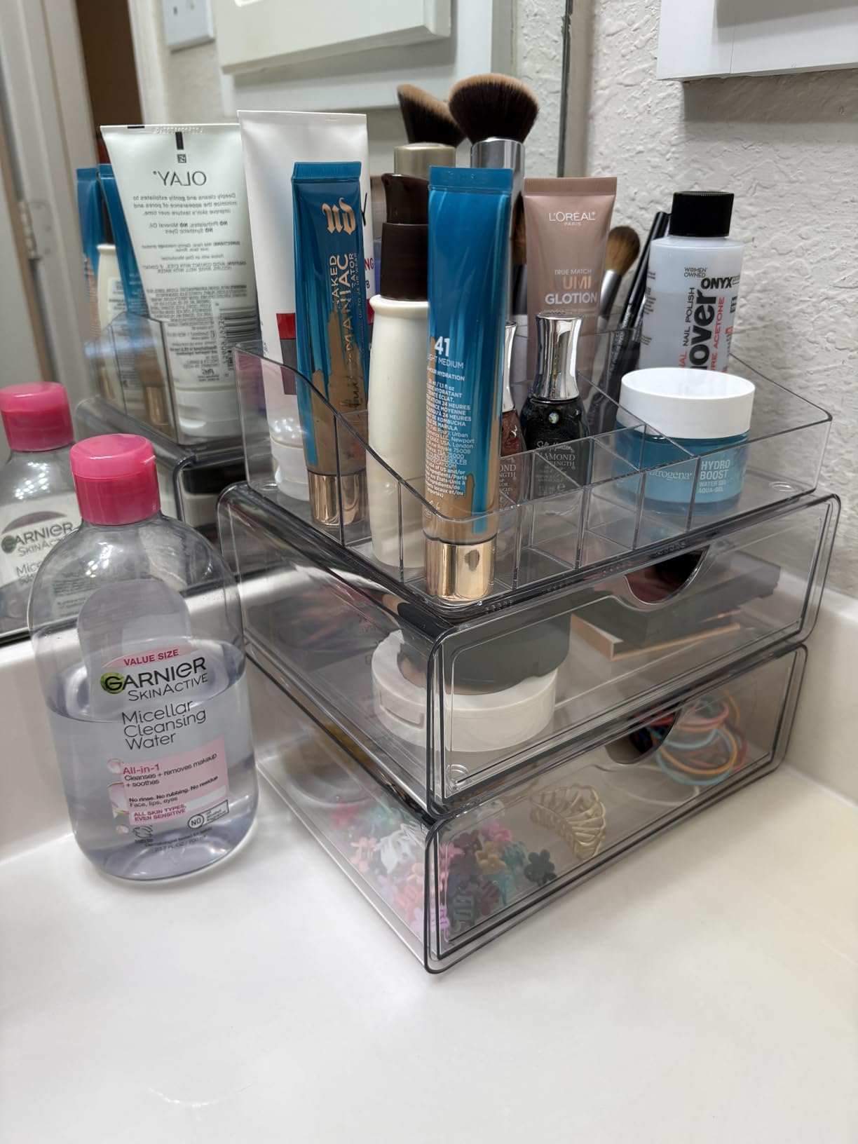 Vtopmart 3 Tier Clear Makeup Organizer with Drawer, Cosmetic Storage for Dresser Countertop and Bathroom Vanity, Beauty Holder for Lipstick Brush Skincare customer photo 1