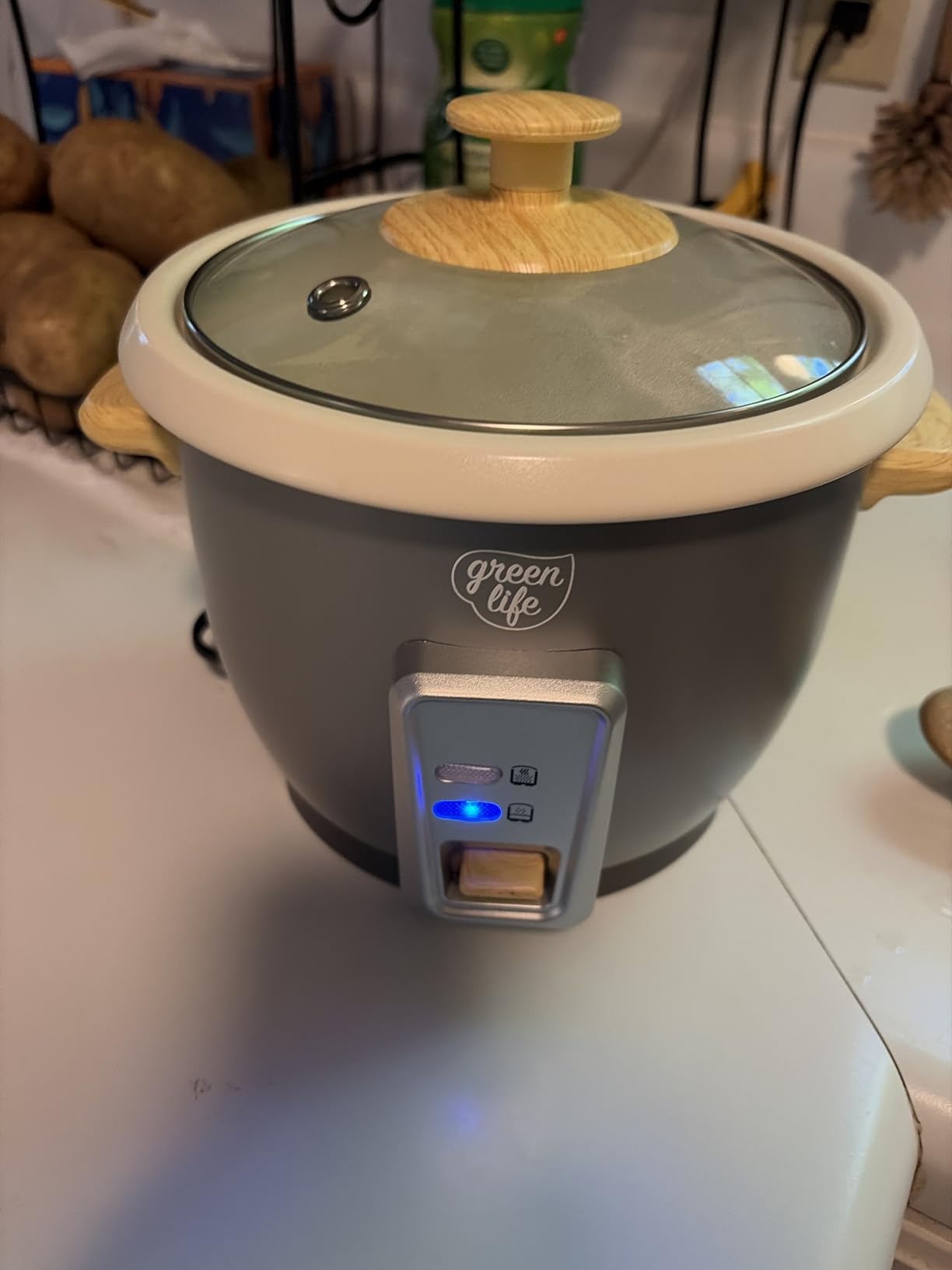 GreenLife Rice Cooker with Removable PFAS-Free Ceramic Nonstick Pot, 3-Cups Uncooked/6-Cups Cooked, Grains & Oatmeal Multicooker, Compact One-Switch Design, Auto Keep Warm, Easy Clean, Gray customer photo 2