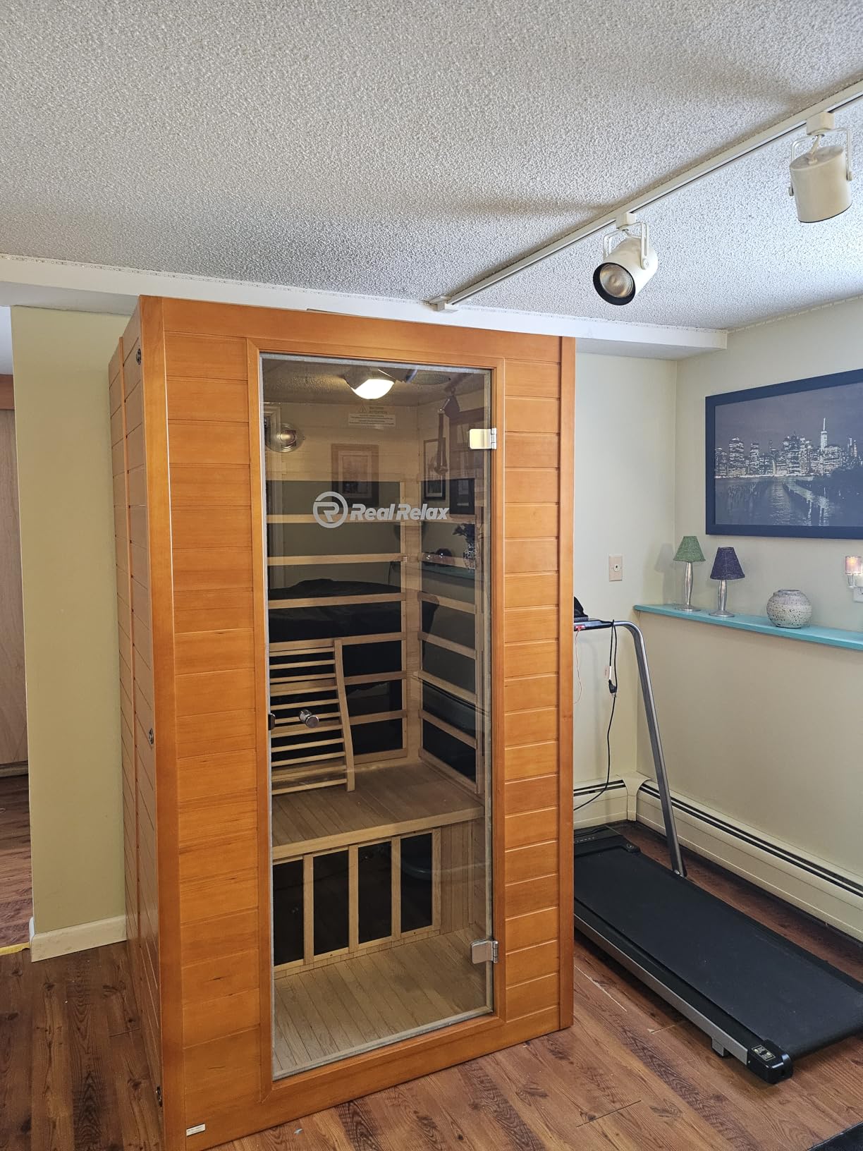 Real Relax 1 Person Infrared Sauna, Indoor Near Zero EMF Canadian Hemlock Wood Sauna with 1400W, 9 Chromo Therapy Lights, Oxygen Lonizer, Bluetooth, LCD Control Pannel for Home Spa Days customer photo 2