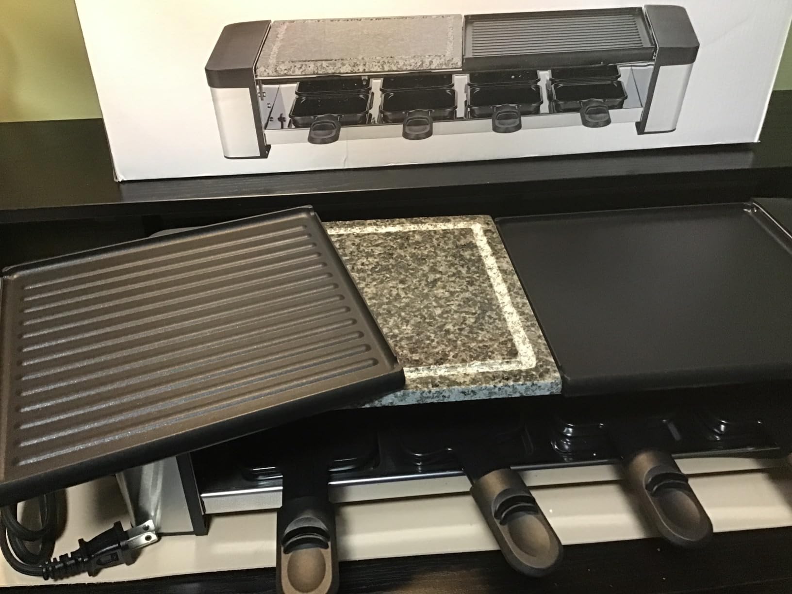 GIVENEU Raclette Grill 8 Person, 1200W, Natural Stone & Reversible Plate | 3-in-1 Stone, Grooved & Flat Plate; Dishwasher Safe Pans; Cheese Raclette, Korean BBQ, Teppanyaki; Christmas, Holiday Gift customer photo 2