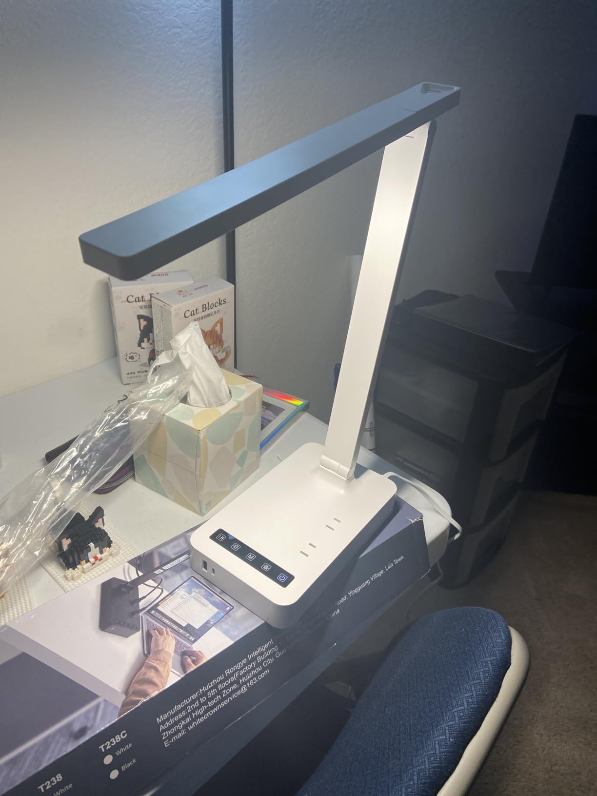 Karidi LED Desk Lamp Dimmable Table Lamp with USB Charging Port, 5 Lighting Modes, Sensitive Control, Foldable Portable Desk Light for Home Office Bedroom Reading (White, Standard Size - 13.3 inch) customer photo 2