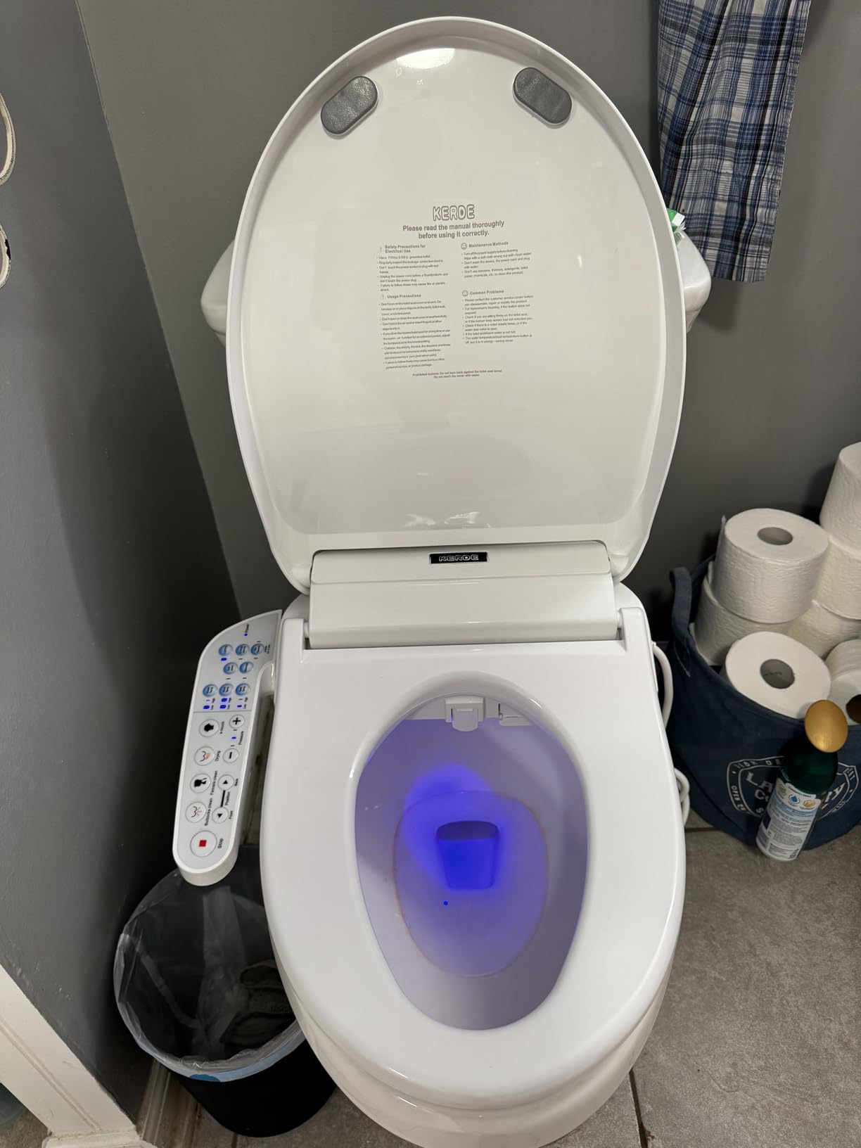 KERDE P30B Bidet Toilet Seat - Dual Control (Side Panel & Remote), Warm Water Wash, Heated Seat, Warm Air Dryer, LED Night Light, Existing Toilets Electric Bidet Elongated Electronic Heated Smart customer photo 1
