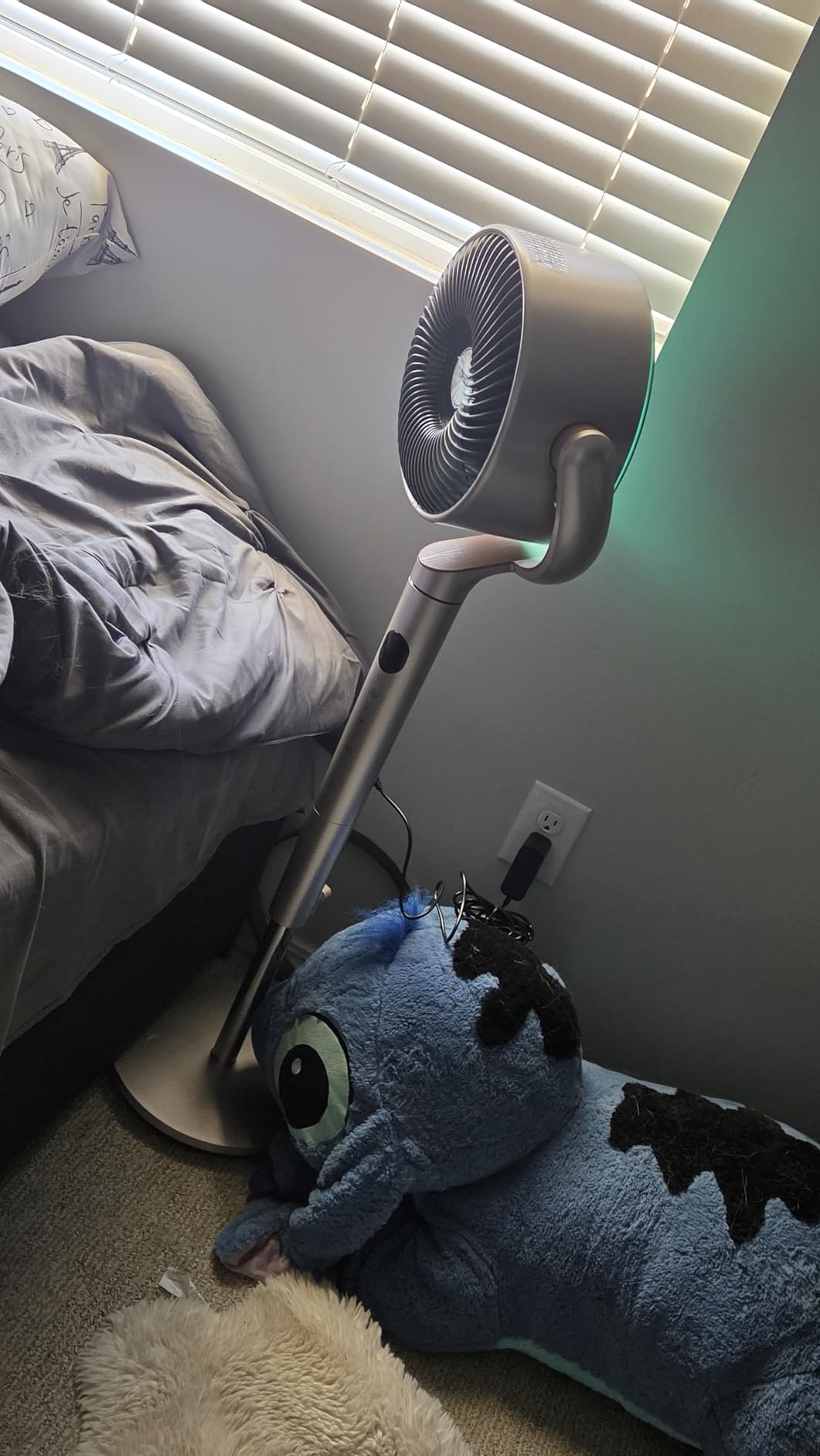 DREO Smart Fan for Bedroom, 120 +120 Degree Omni-Directional Oscillating Fans, 100ft Quiet Pedestal Fan with RGB Light, 9 Speeds, 6 Modes, 20dB, 8H Timer, Wi-Fi/Voice/Alexa, 35-40in Floor Fans with Remote customer photo 1