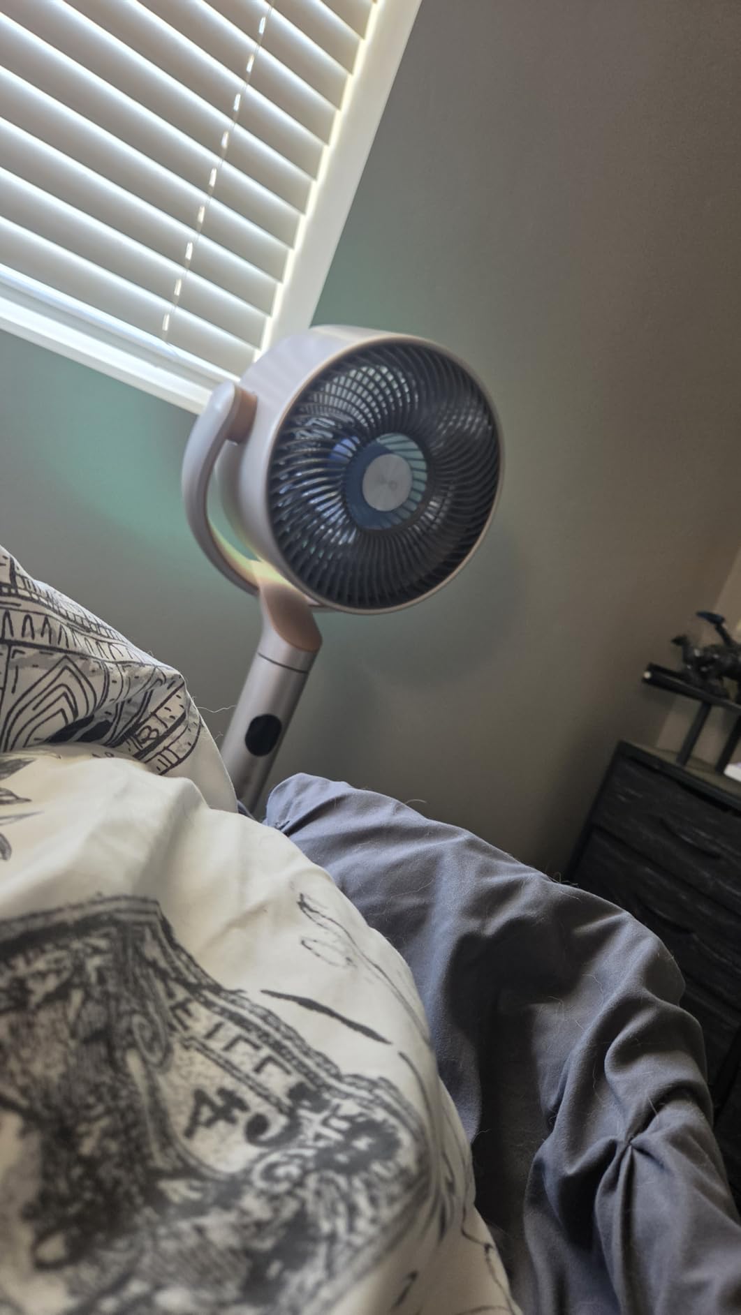 DREO Smart Fan for Bedroom, 120 +120 Degree Omni-Directional Oscillating Fans, 100ft Quiet Pedestal Fan with RGB Light, 9 Speeds, 6 Modes, 20dB, 8H Timer, Wi-Fi/Voice/Alexa, 35-40in Floor Fans with Remote customer photo 2