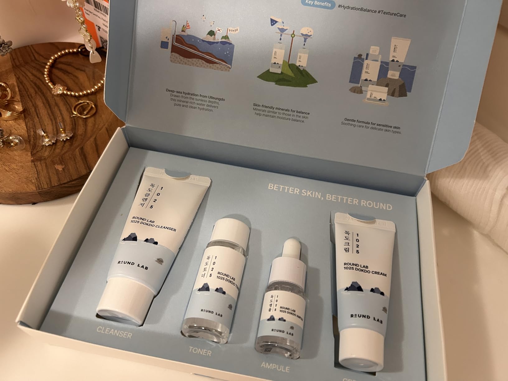 ROUND LAB 1025 Dokdo Hydrating Mini Kit 4-Step Korean Skincare Set with Cleanser, Toner, Ampoule and Cream customer photo 2